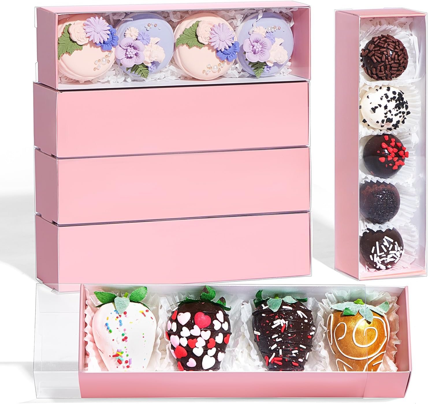 Wholesale 50Pcs 8x2.2x2 Inches Chocolate Covered Strawberry Boxes for Macarons Truffles Cakes Desserts Bonbons Sweets and Party Favors Manufacturer