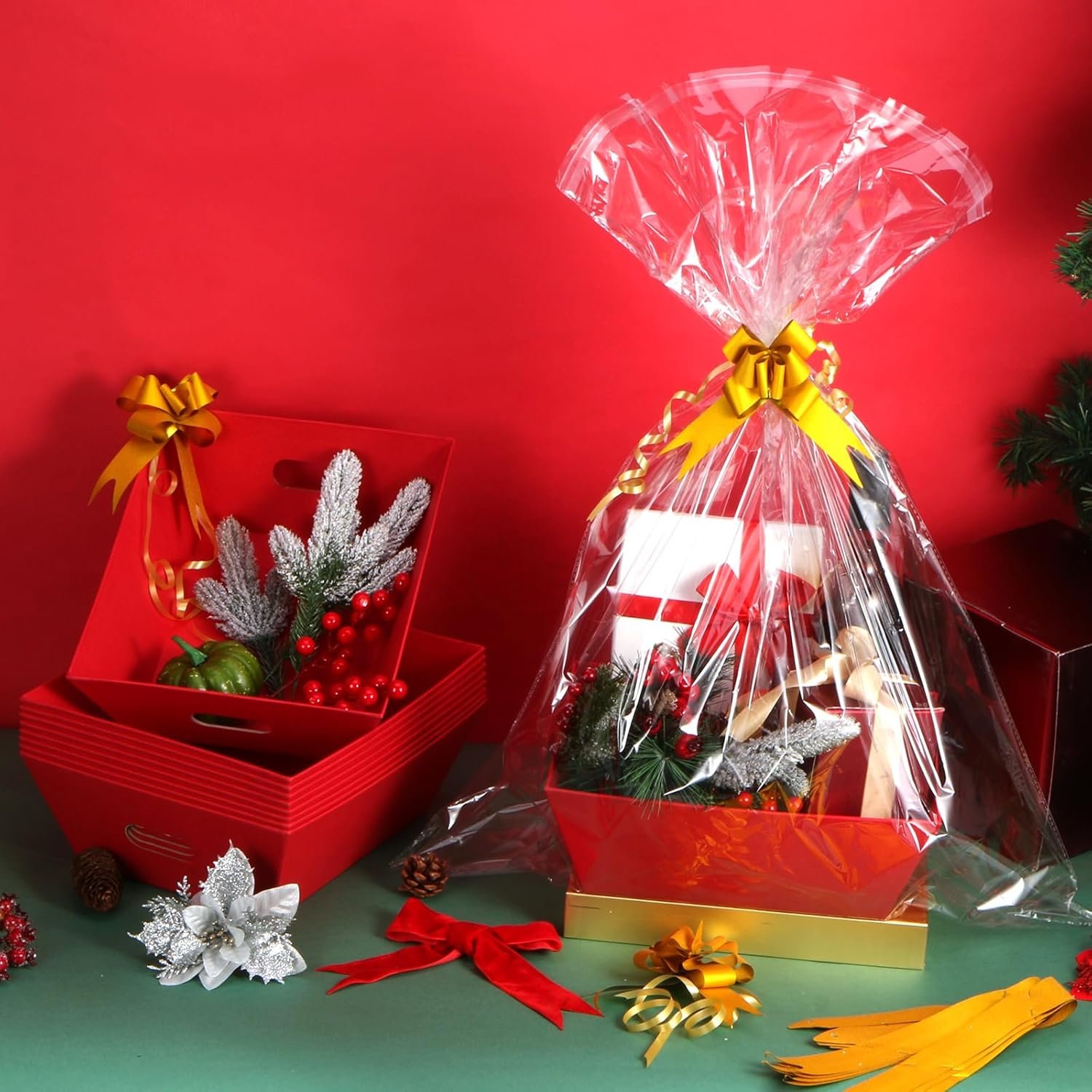Wholesale 10-Pack Red Empty Gift Baskets 10x12 Inch Thick Kraft with 10 Bows 10 Bags for Christmas Easter Birthdays Snacks Farmers Market Manufacturer Wholesale 10-Pack Red Empty Gift Baskets 10x12 Inch Thick Kraft with 10 Bows 10 Bags for Christmas Easter Birthdays Snacks Farmers Market Manufacturer