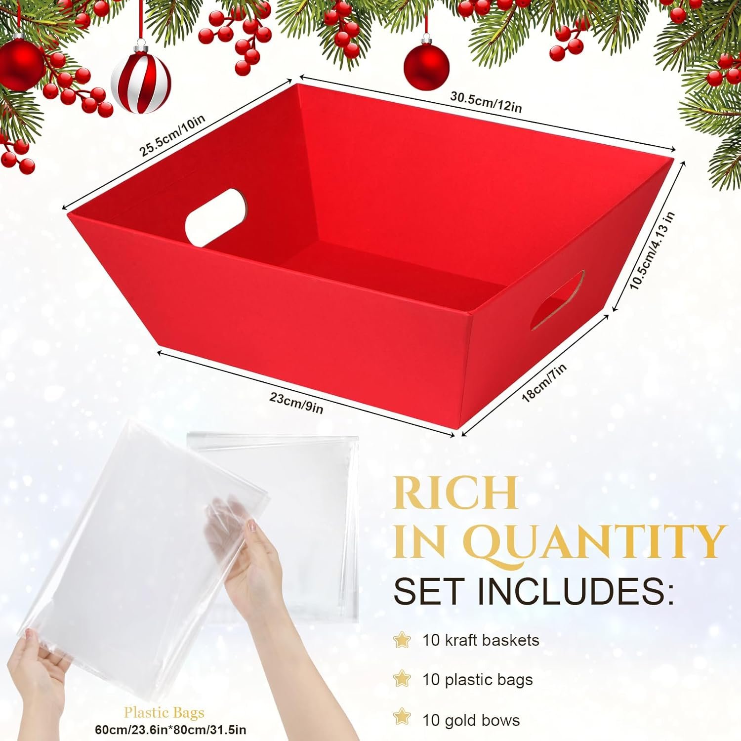 Wholesale 10-Pack Red Empty Gift Baskets 10x12 Inch Thick Kraft with 10 Bows 10 Bags for Christmas Easter Birthdays Snacks Farmers Market Manufacturer Wholesale 10-Pack Red Empty Gift Baskets 10x12 Inch Thick Kraft with 10 Bows 10 Bags for Christmas Easter Birthdays Snacks Farmers Market Manufacturer