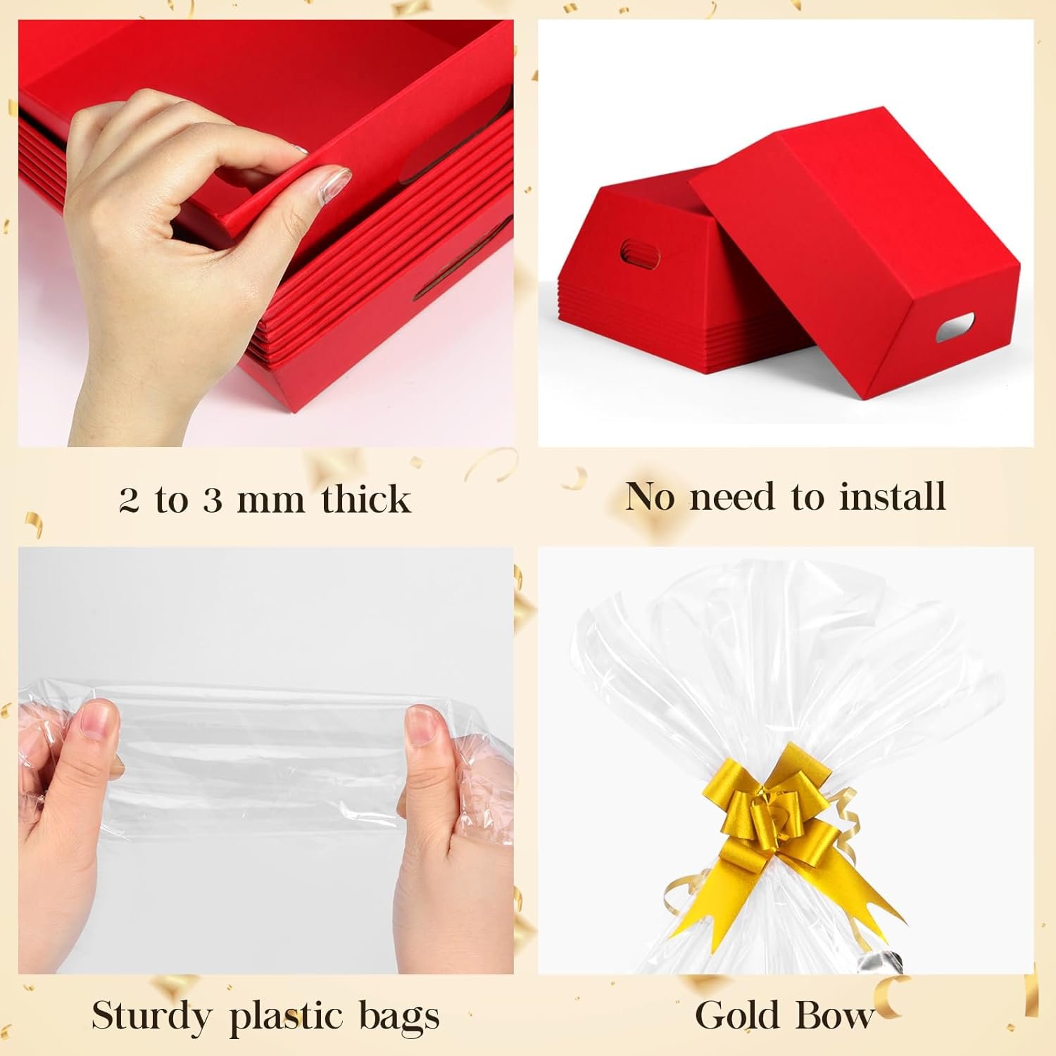 Wholesale 10-Pack Red Empty Gift Baskets 10x12 Inch Thick Kraft with 10 Bows 10 Bags for Christmas Easter Birthdays Snacks Farmers Market Manufacturer Wholesale 10-Pack Red Empty Gift Baskets 10x12 Inch Thick Kraft with 10 Bows 10 Bags for Christmas Easter Birthdays Snacks Farmers Market Manufacturer