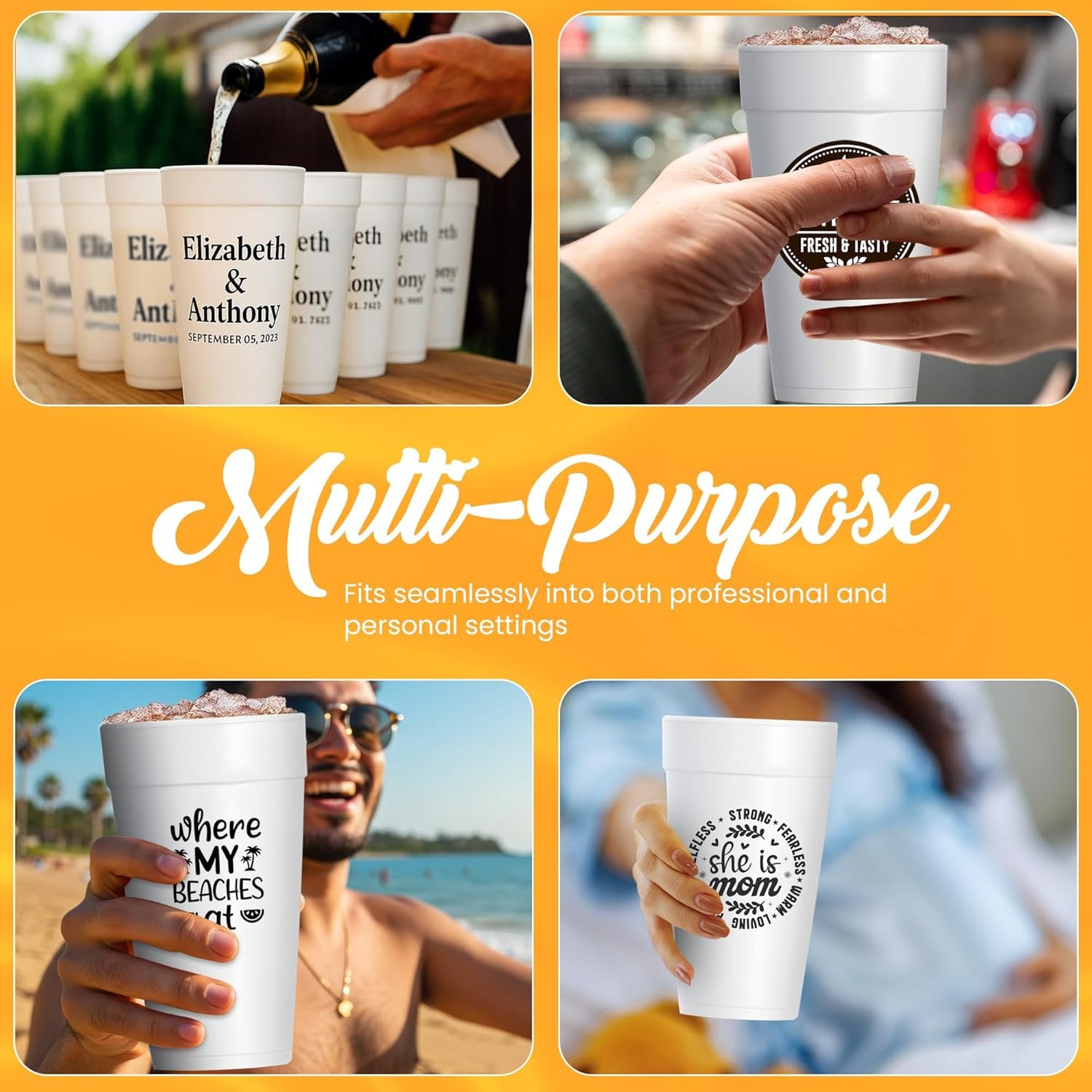 Wholesale Disposable Foam Cups Custom Printed with Logo and Text Personalized for Parties Weddings Events 16oz 50pcs Manufacturer