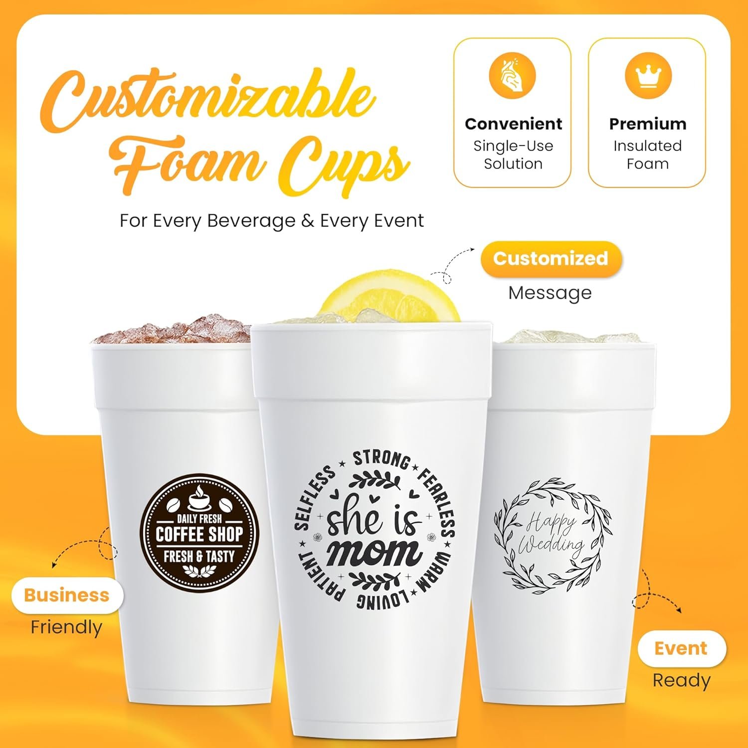 Wholesale Disposable Foam Cups Custom Printed with Logo and Text Personalized for Parties Weddings Events 16oz 50pcs Manufacturer