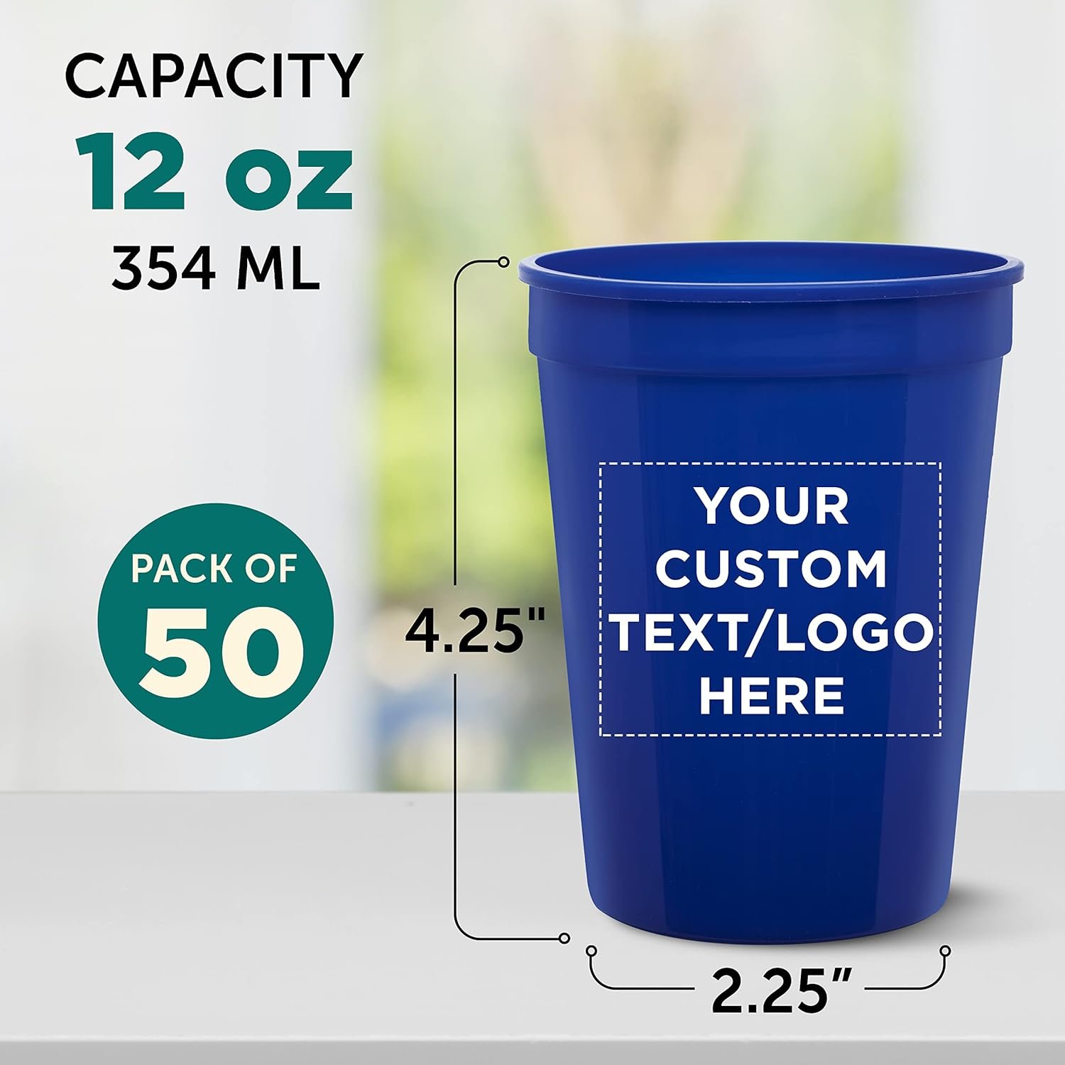 Private Label Custom Disposable Plastic Cups 12 oz Set of 50 Personalized Bulk Pack for Summer Sporting Events Birthdays Weddings Picnics Beach Parties Reflex Blue Manufacturer