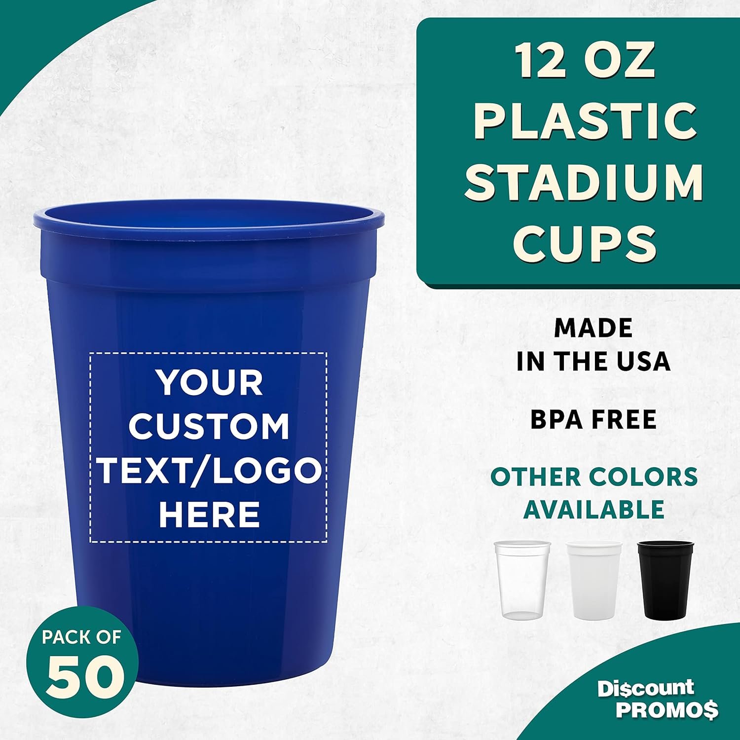 Private Label Custom Disposable Plastic Cups 12 oz Set of 50 Personalized Bulk Pack for Summer Sporting Events Birthdays Weddings Picnics Beach Parties Reflex Blue Manufacturer