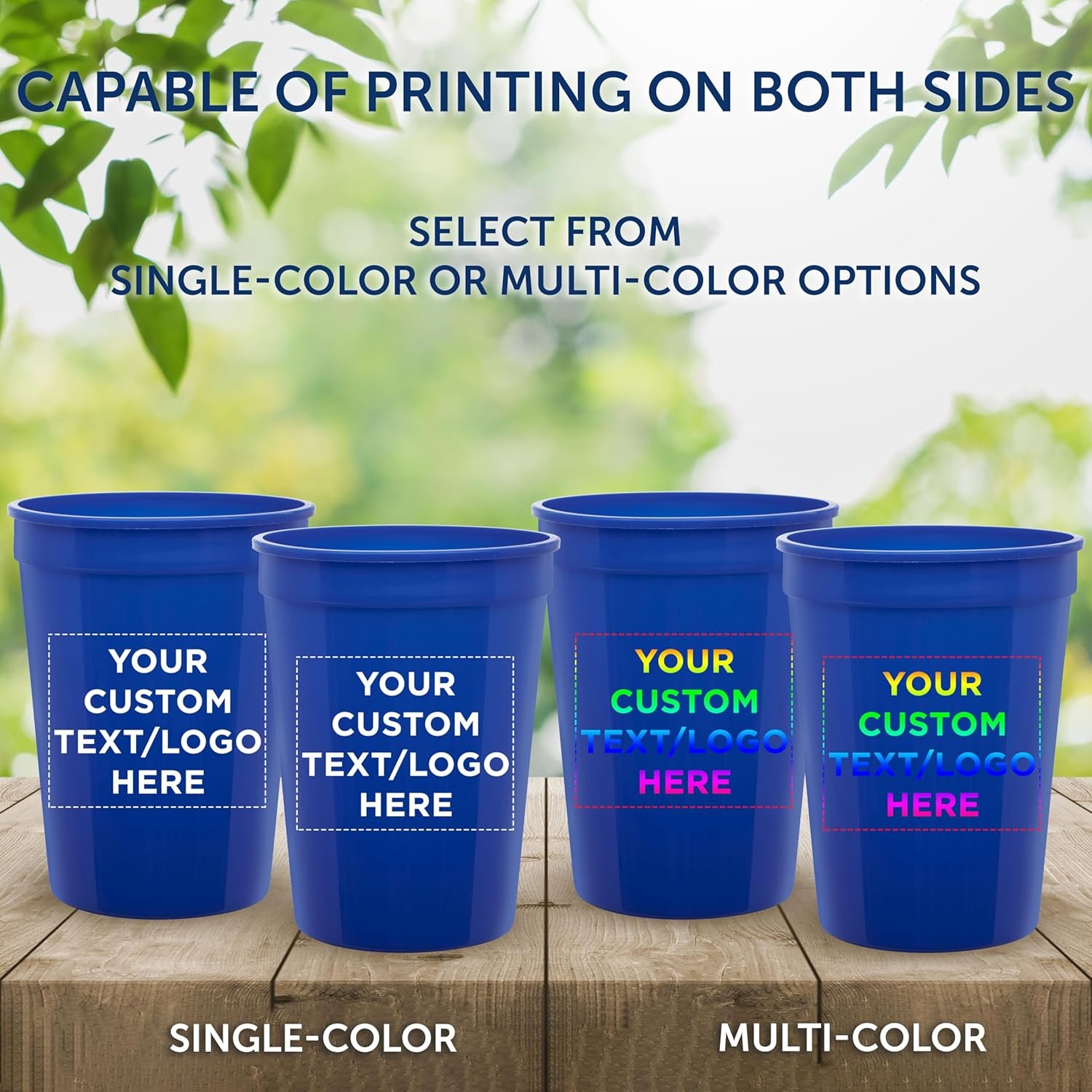 Private Label Custom Disposable Plastic Cups 12 oz Set of 50 Personalized Bulk Pack for Summer Sporting Events Birthdays Weddings Picnics Beach Parties Reflex Blue Manufacturer