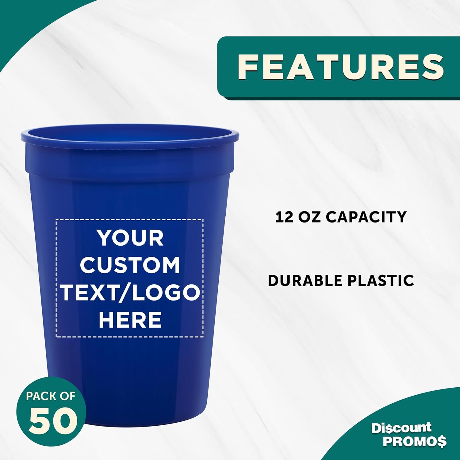 Private Label Custom Disposable Plastic Cups 12 oz Set of 50 Personalized Bulk Pack for Summer Sporting Events Birthdays Weddings Picnics Beach Parties Reflex Blue Manufacturer