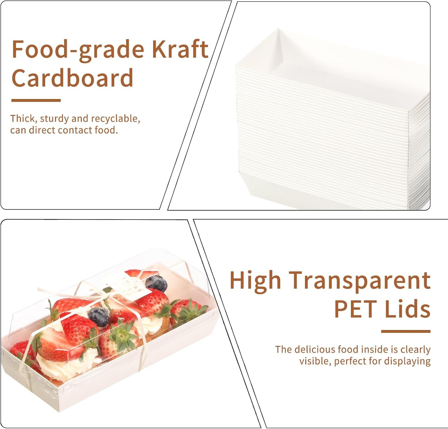 Wholesale Small 7 Inch Charcuterie Boxes with Clear Lids and Forks To Go Paper Rectangle Disposable Food Containers for Cookies Cake Slices White 100pcs Manufacturer