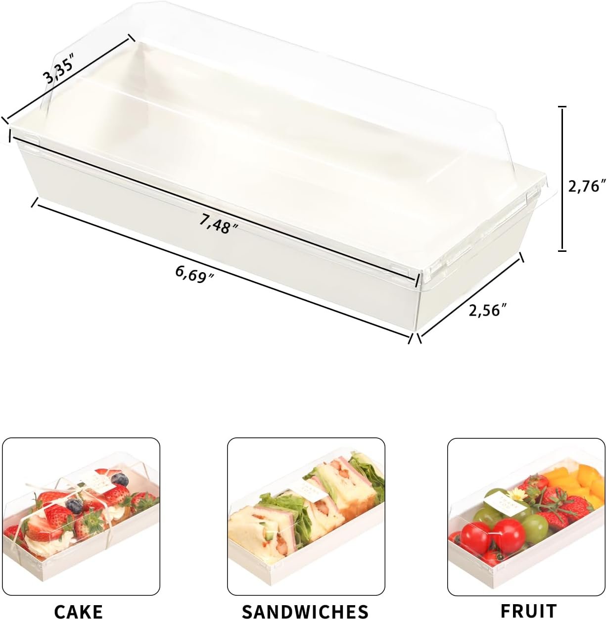 Wholesale Small 7 Inch Charcuterie Boxes with Clear Lids and Forks To Go Paper Rectangle Disposable Food Containers for Cookies Cake Slices White 100pcs Manufacturer