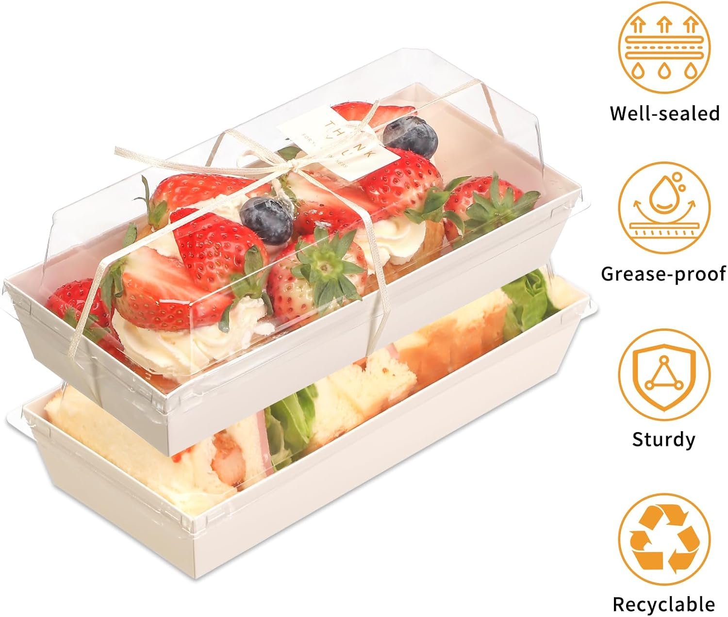 Wholesale Small 7 Inch Charcuterie Boxes with Clear Lids and Forks To Go Paper Rectangle Disposable Food Containers for Cookies Cake Slices White 100pcs Manufacturer
