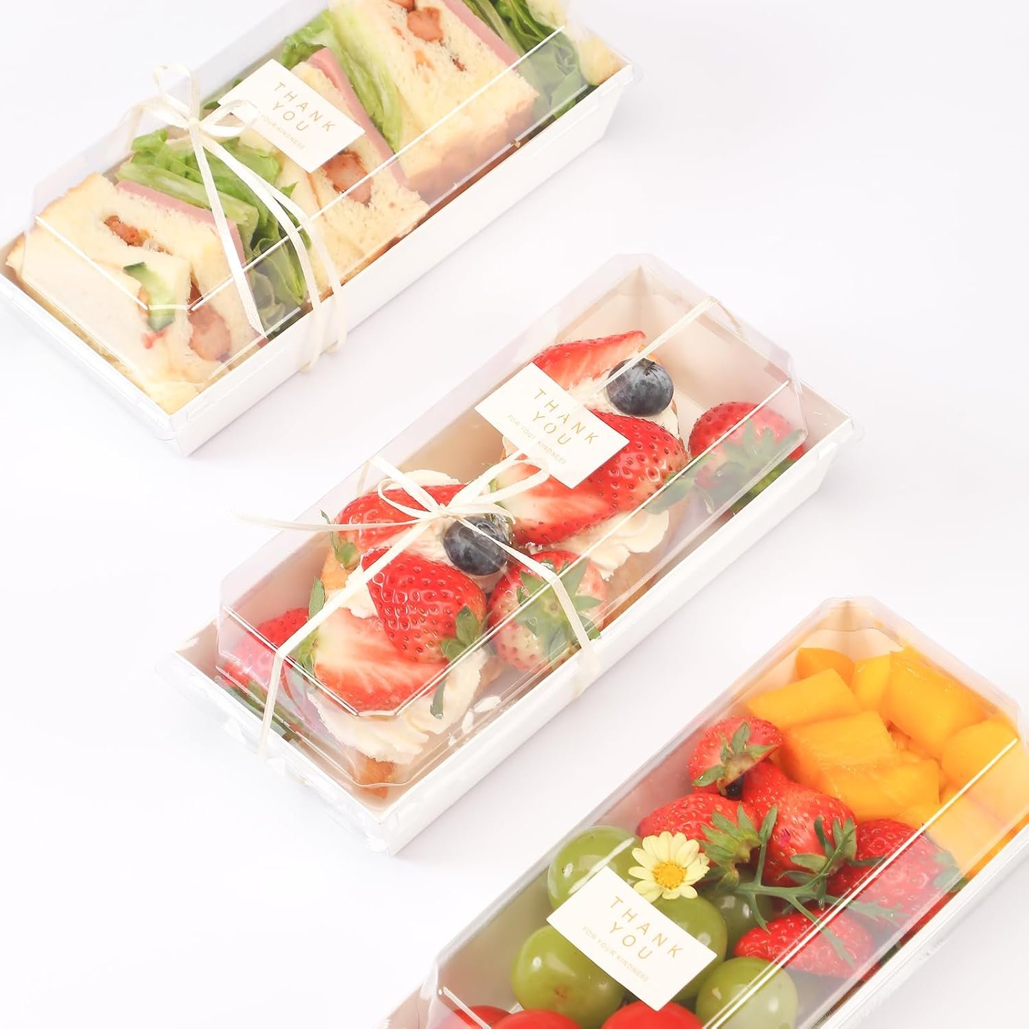 Wholesale Small 7 Inch Charcuterie Boxes with Clear Lids and Forks To Go Paper Rectangle Disposable Food Containers for Cookies Cake Slices White 100pcs Manufacturer