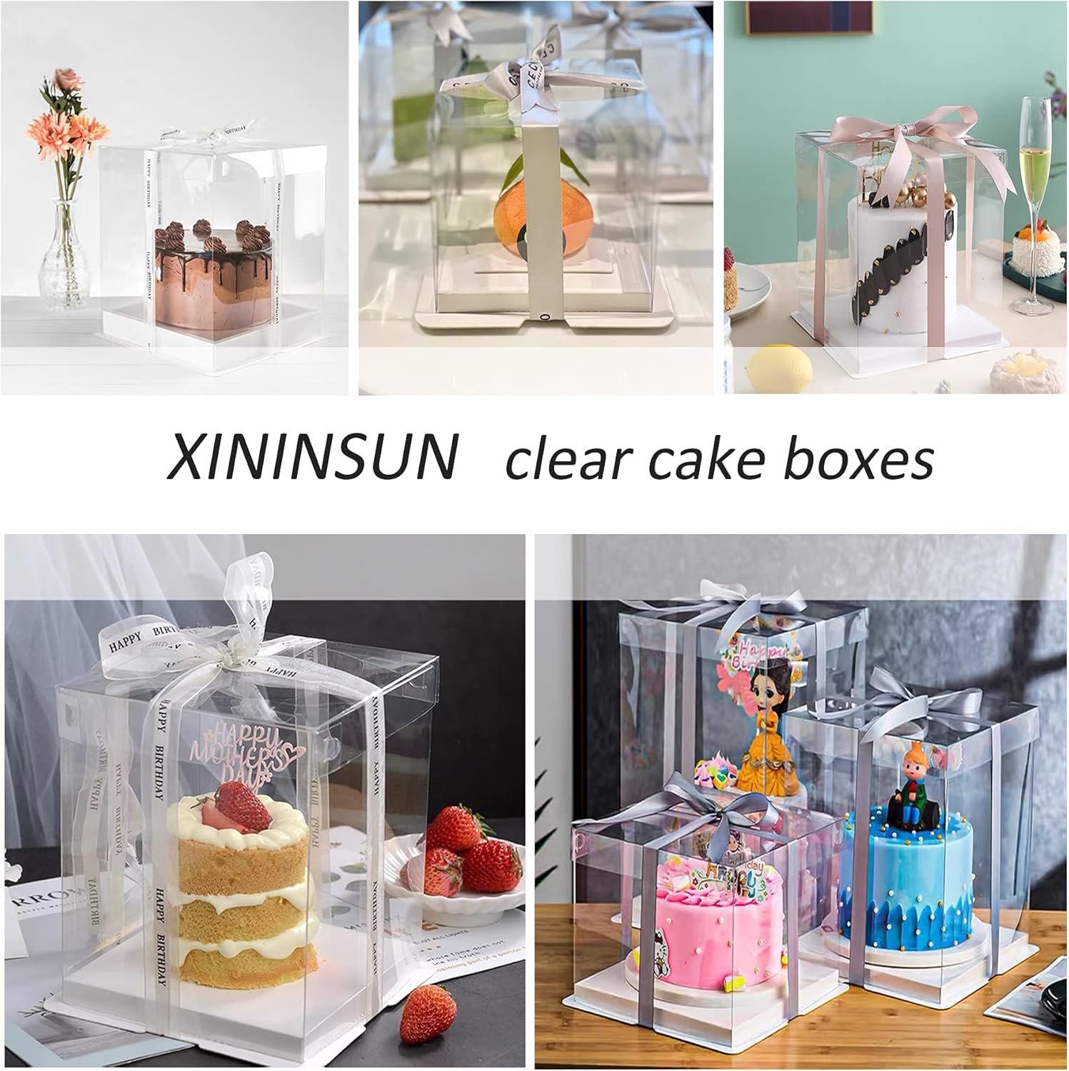 Wholesale 6Pcs 6 Inch Clear Cake Boxes with Ribbon for Christmas Bakery Treats Holiday Pastries Gift Giving White Manufacturer