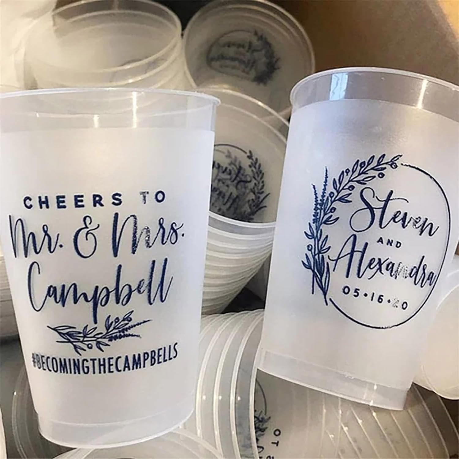 Wholesale 50-Pack Custom Frosted Shatterproof 7/12/16oz Personalized Disposable Plastic Cups for Weddings Bridal Showers Modern Parties Reusable with Custom Design Manufacturer