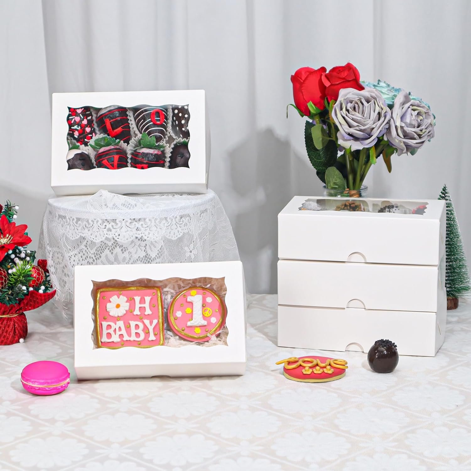 Wholesale 20pcs 7x4.3x2 Inch White Bakery Treat Boxes with Window for Christmas Valentines Cookies Chocolate Truffles Strawberries and Cakesicles Manufacturer Wholesale 20pcs 7x4.3x2 Inch White Bakery Treat Boxes with Window for Christmas Valentines Cookies Chocolate Truffles Strawberries and Cakesicles Manufacturer