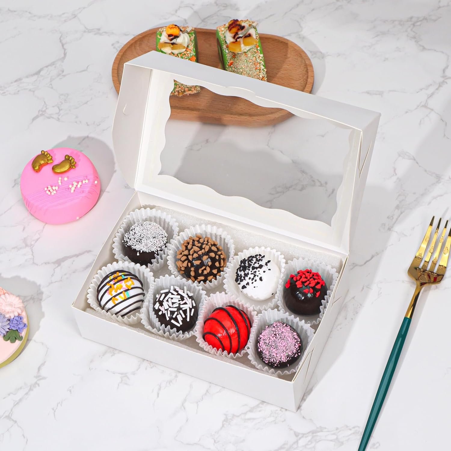 Wholesale 20pcs 7x4.3x2 Inch White Bakery Treat Boxes with Window for Christmas Valentines Cookies Chocolate Truffles Strawberries and Cakesicles Manufacturer Wholesale 20pcs 7x4.3x2 Inch White Bakery Treat Boxes with Window for Christmas Valentines Cookies Chocolate Truffles Strawberries and Cakesicles Manufacturer