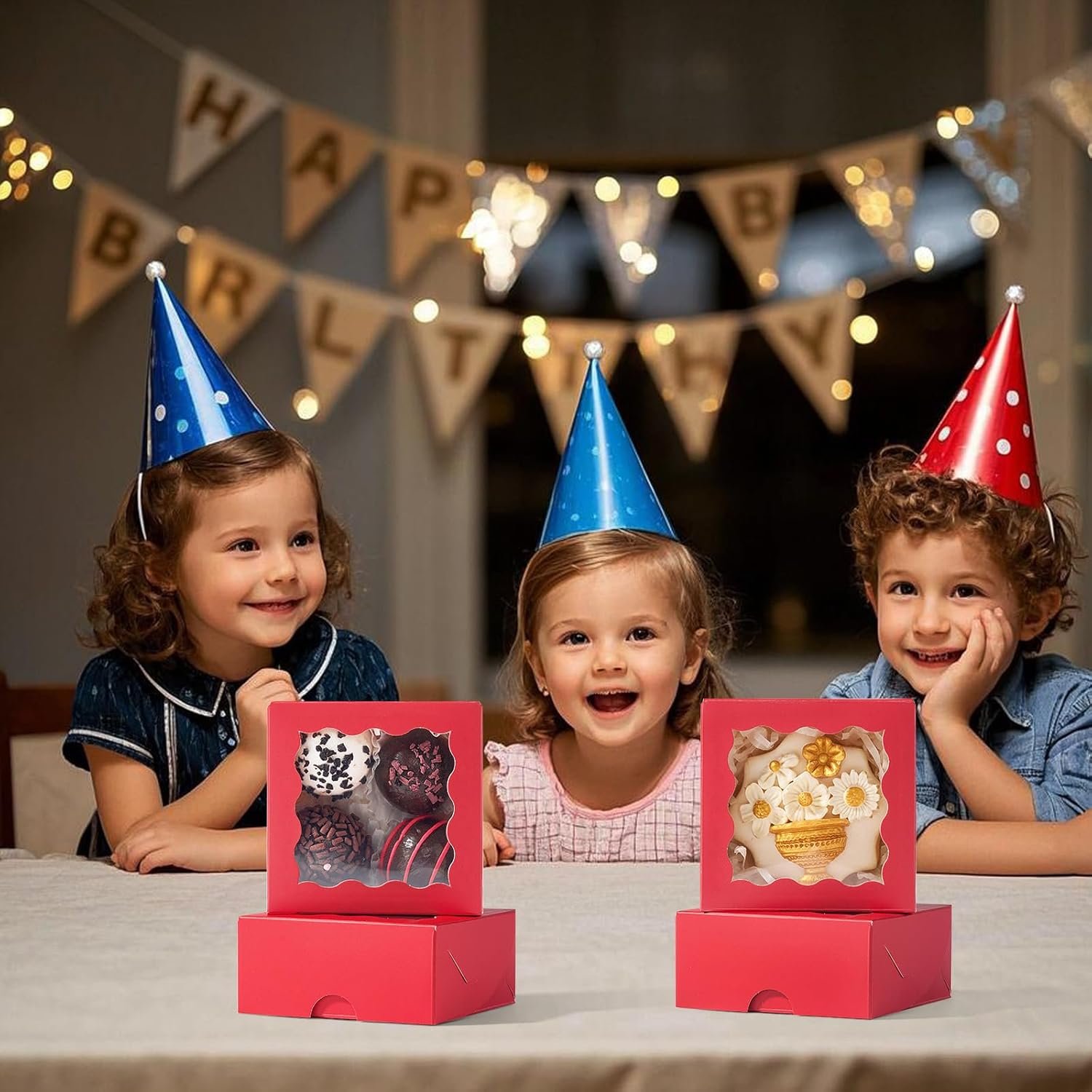 Wholesale 50PCS 3.25x3.25x1.5 Inches Red Bakery Boxes with Window for Cookie Macaron Mini Cake Truffle Gifts Christmas Birthday Wedding Valentines Day Party Favors Manufacturer