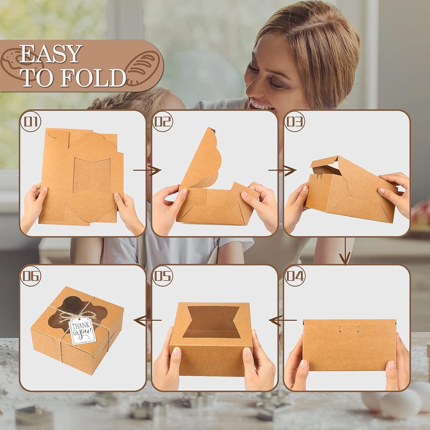 Wholesale 65PCS Bakery Boxes with Window 6x6x3 Inches 5 Style Cookie Pastry Boxes for Candy Dessert Donuts Birthday Party Wedding Brown Manufacturer Wholesale 65PCS Bakery Boxes with Window 6x6x3 Inches 5 Style Cookie Pastry Boxes for Candy Dessert Donuts Birthday Party Wedding Brown Manufacturer