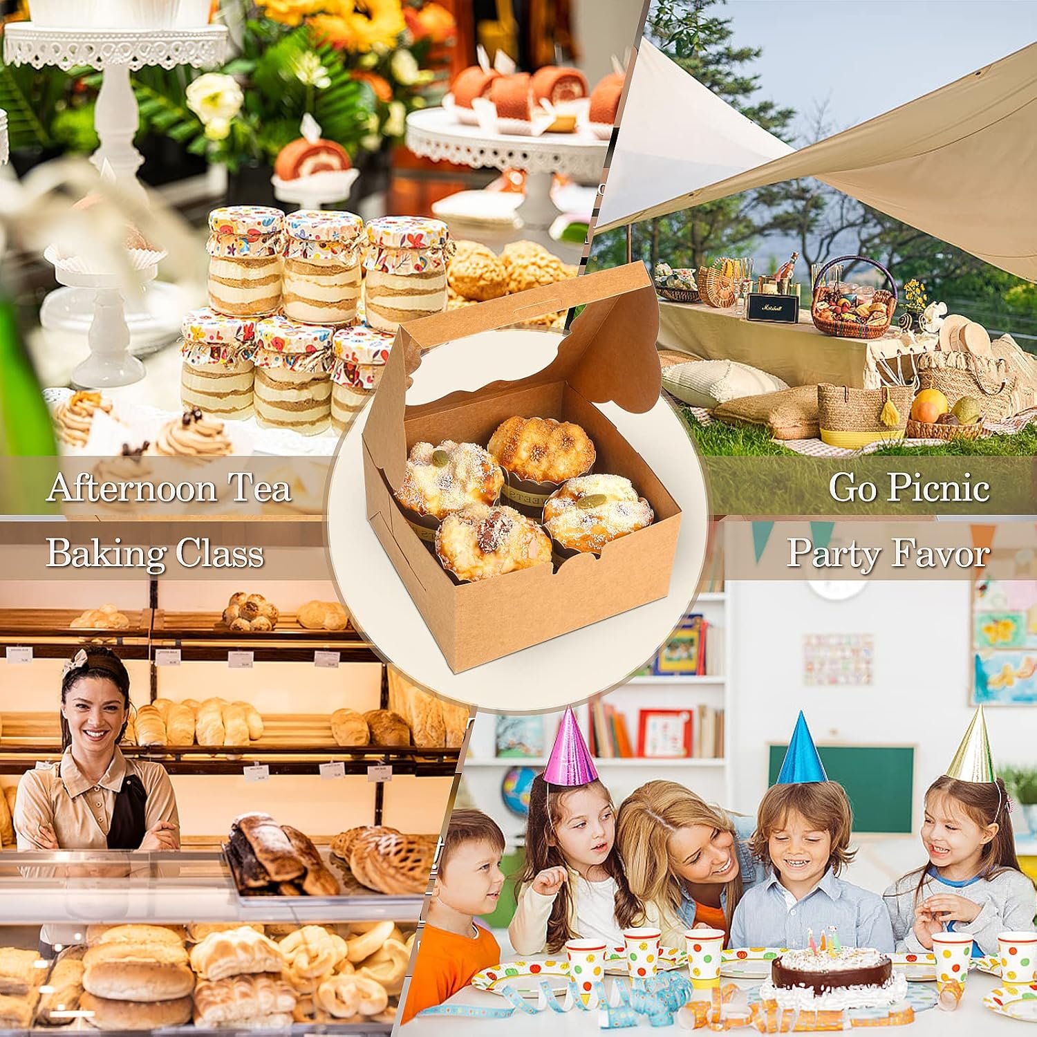 Wholesale 65PCS Bakery Boxes with Window 6x6x3 Inches 5 Style Cookie Pastry Boxes for Candy Dessert Donuts Birthday Party Wedding Brown Manufacturer Wholesale 65PCS Bakery Boxes with Window 6x6x3 Inches 5 Style Cookie Pastry Boxes for Candy Dessert Donuts Birthday Party Wedding Brown Manufacturer