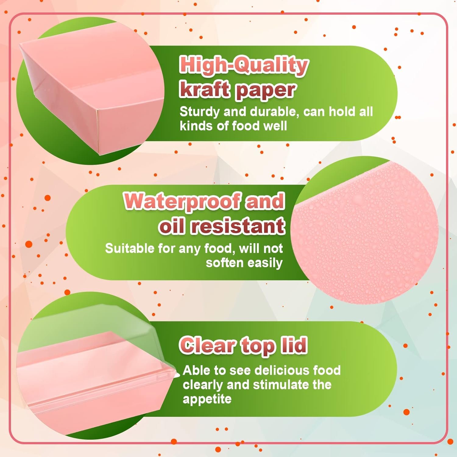 Wholesale 100 Pieces Pink Charcuterie Boxes in 2 Sizes with Clear Lids Disposable Paper Dessert Containers for Sandwiches Cakes Slices Cookies Bakery Chocolates Strawberries Manufacturer Wholesale 100 Pieces Pink Charcuterie Boxes in 2 Sizes with Clear Lids Disposable Paper Dessert Containers for Sandwiches Cakes Slices Cookies Bakery Chocolates Strawberries Manufacturer