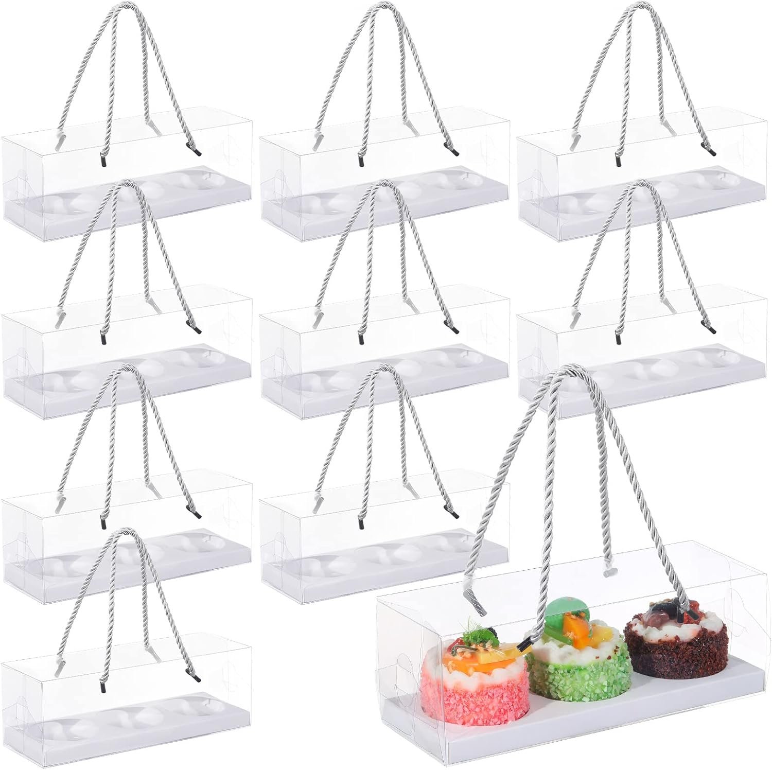Wholesale 20 Pcs 9 x 3 x 3 Inch Clear Cupcake Boxes with Handles and 3-Count Inserts Portable Pastry Packaging for Cupcakes Muffins Bakery Containers Mothers Day Wedding Party White Manufacturer