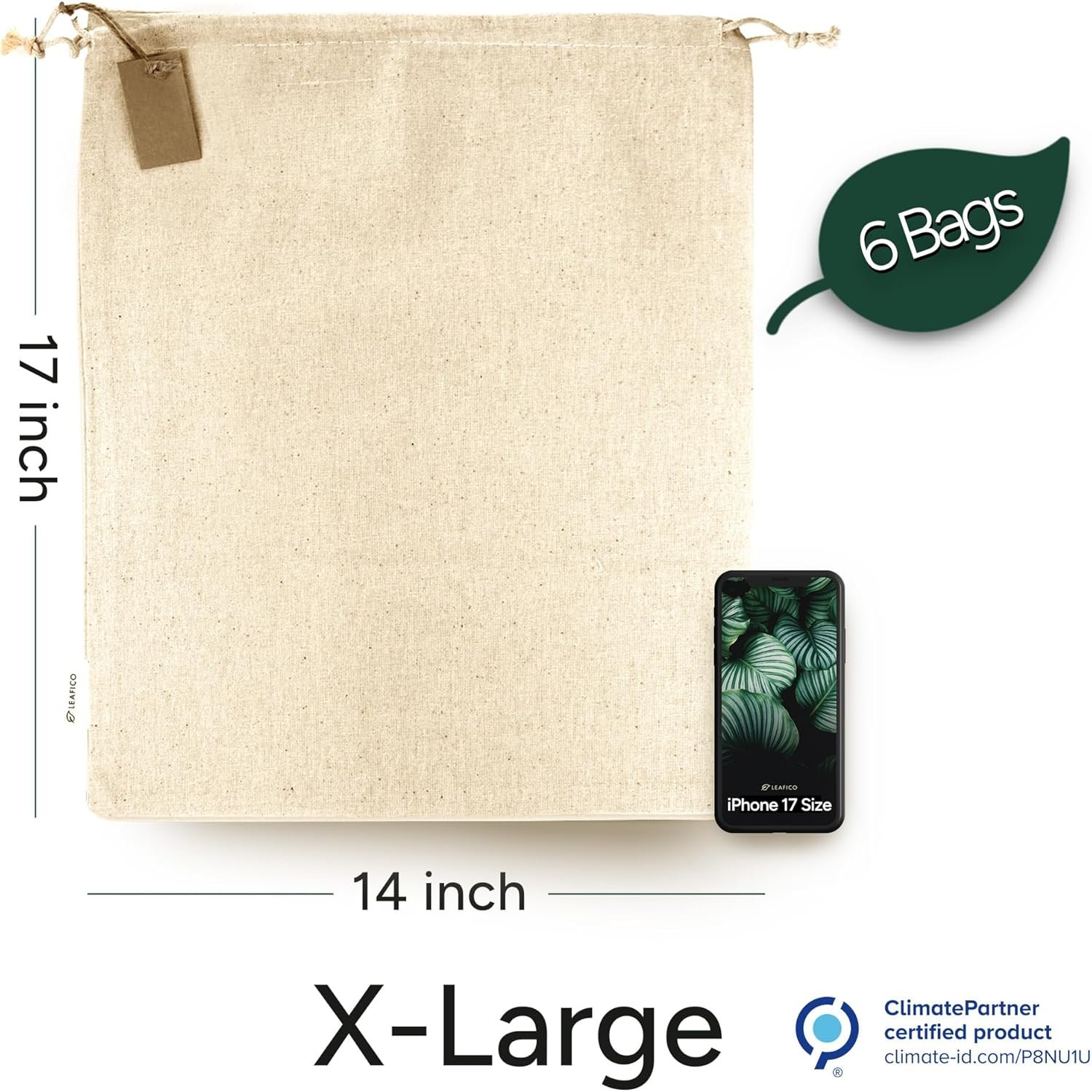 Wholesale Cotton Storage Bags X-Large 14x17 Inch 6-Pack Reusable Muslin Drawstring Bags Biodegradable Canvas Fabric Sacks for Bread Bulk Produce Potatoes Onions Shoes Manufacturer