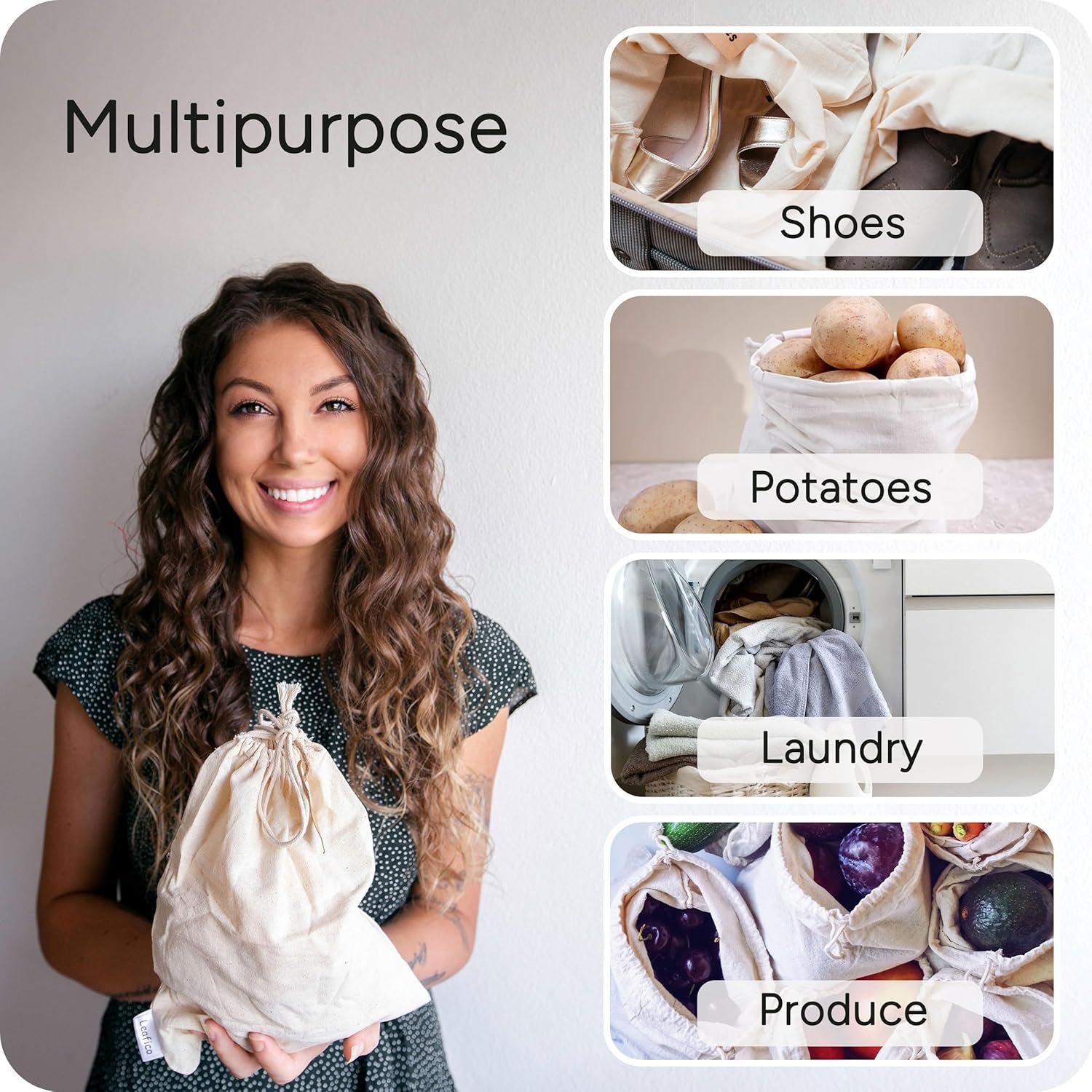 Wholesale Cotton Storage Bags X-Large 14x17 Inch 6-Pack Reusable Muslin Drawstring Bags Biodegradable Canvas Fabric Sacks for Bread Bulk Produce Potatoes Onions Shoes Manufacturer