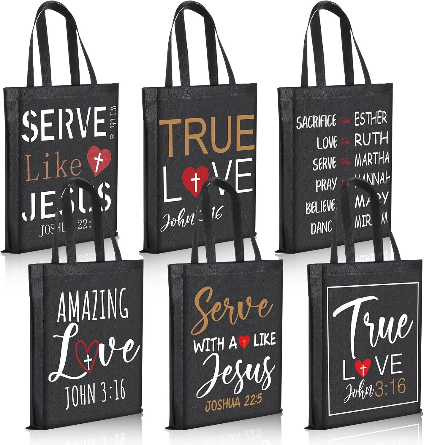 Wholesale 24 Pcs Christian Tote Gift Bags Bulk Large Jesus Scripture 15x17 Inch Religious Non Woven John 3:16 Bible Church Gifts Black Manufacturer