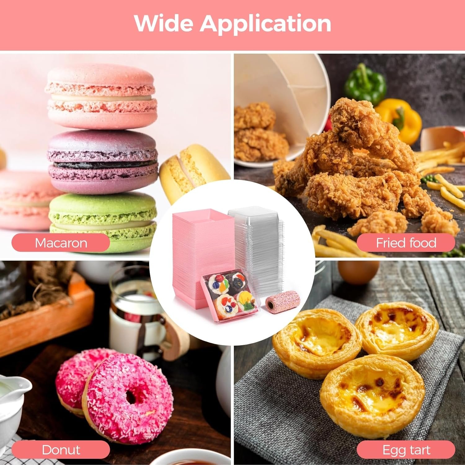 Wholesale 150 Pcs Disposable Cake Containers with Lids Charcuterie Boxes Square Pink Dessert Storage Transparent Plastic Covers Includes 1 Roll Cotton String for Easy Packaging Manufacturer Wholesale 150 Pcs Disposable Cake Containers with Lids Charcuterie Boxes Square Pink Dessert Storage Transparent Plastic Covers Includes 1 Roll Cotton String for Easy Packaging Manufacturer