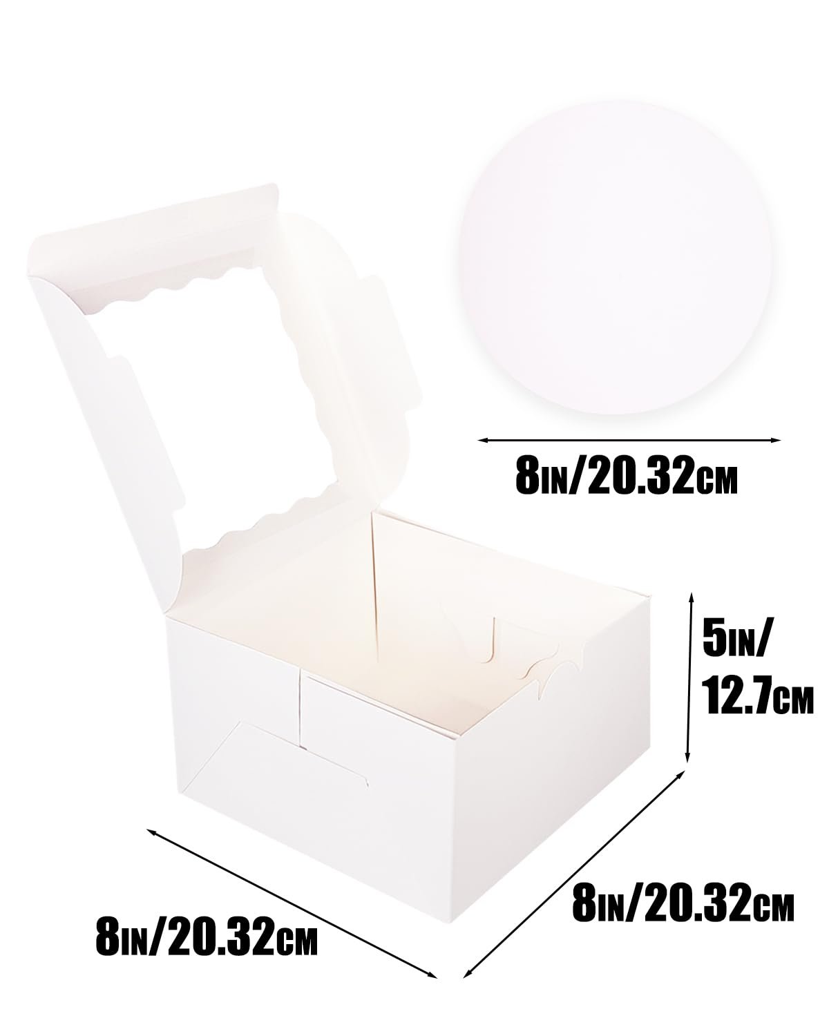 Wholesale 8x8x5 White Cake Boxes with Window 4 Sets and 8 Inch White Round Cake Boards 4 Sets Manufacturer