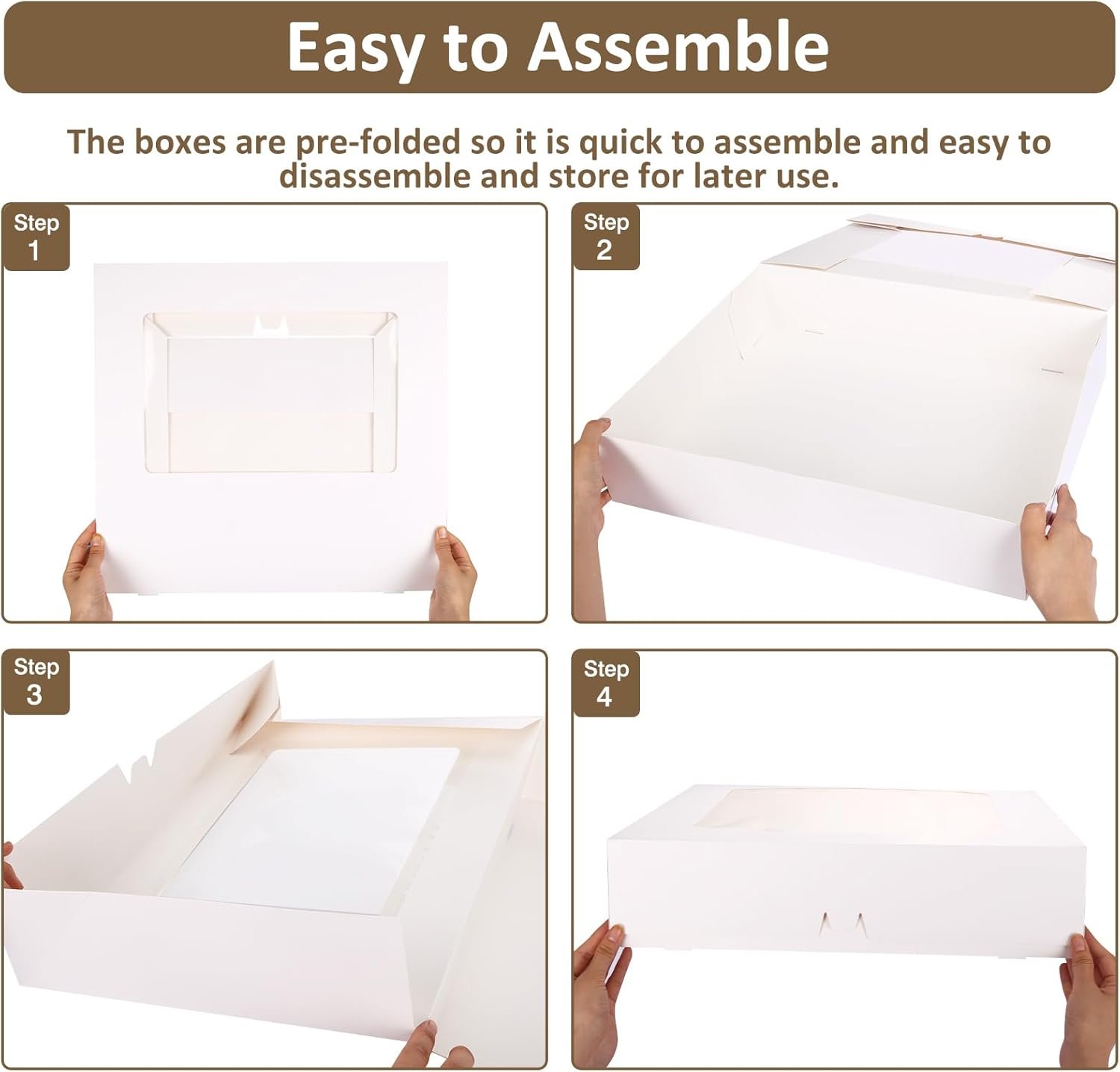 Wholesale 20pcs 19x14x4in White Rectangle Sheet Cake Boxes with Window for Pastry Baking Donuts Cupcakes Pie Packaging Manufacturer