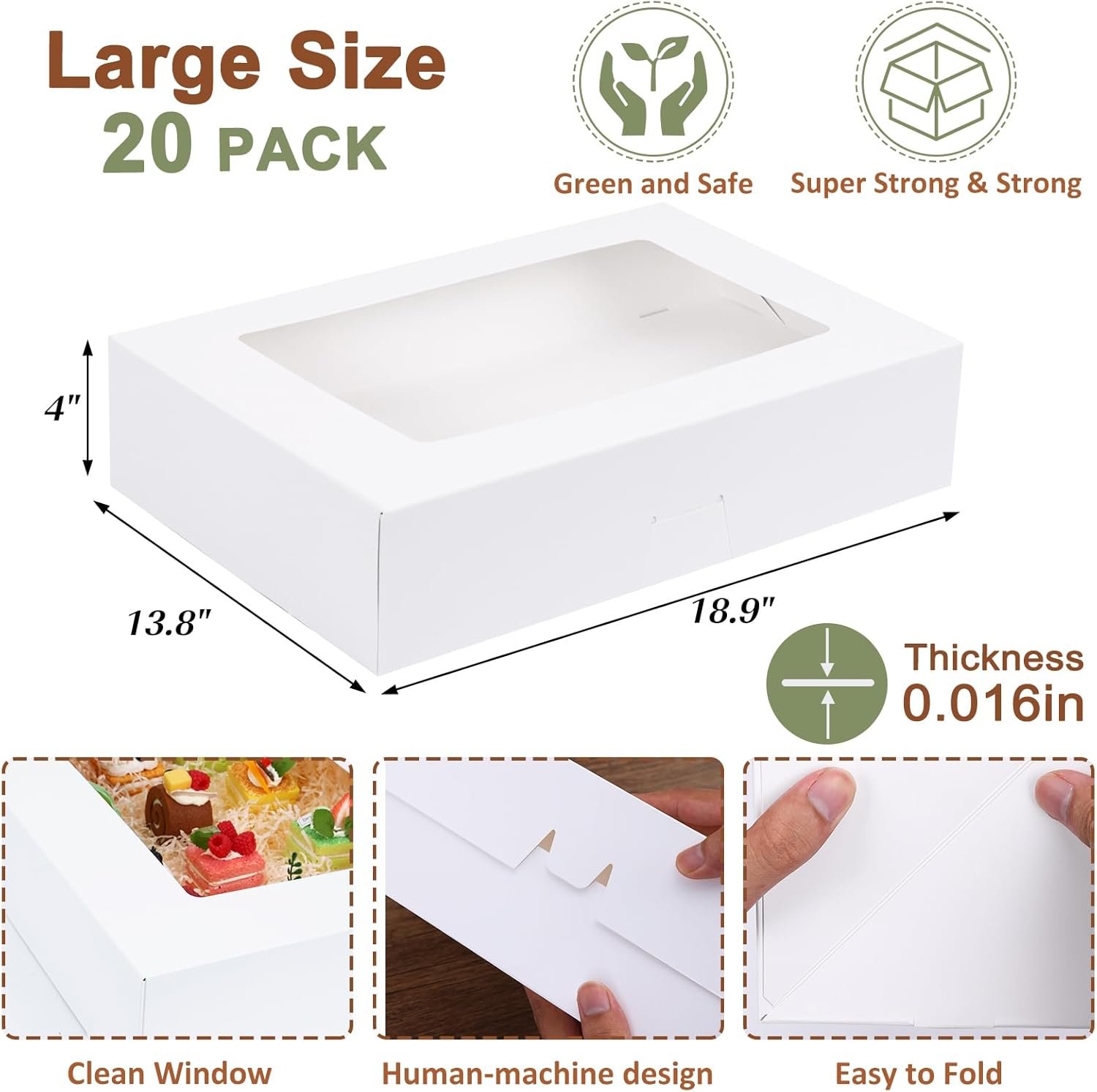 Wholesale 20pcs 19x14x4in White Rectangle Sheet Cake Boxes with Window for Pastry Baking Donuts Cupcakes Pie Packaging Manufacturer