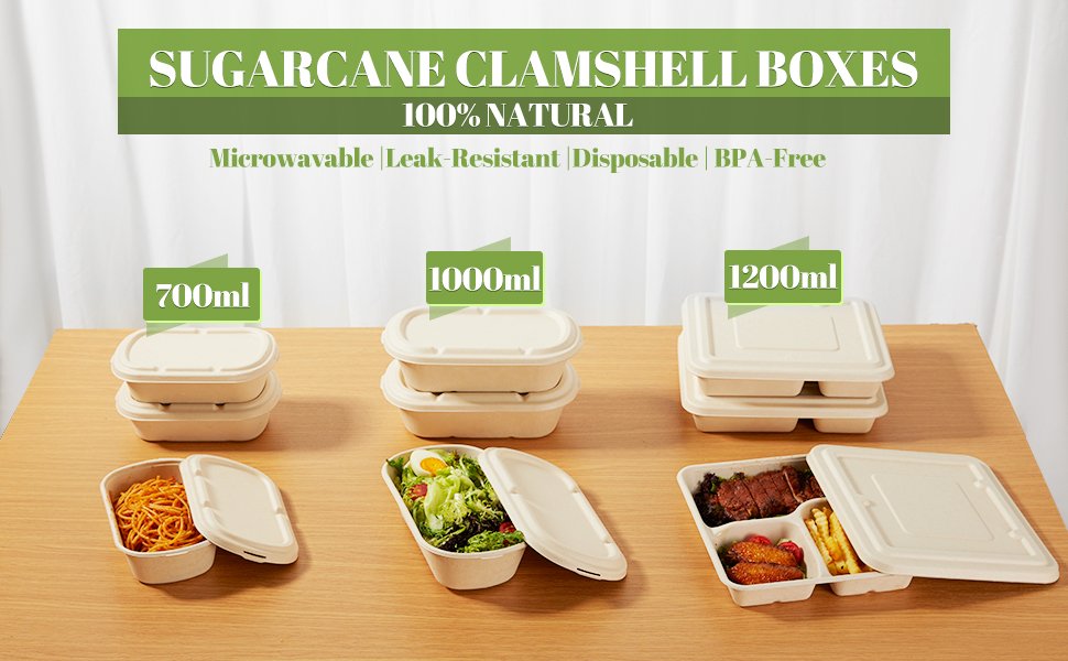 Wholesale 34 oz Eco-Friendly Disposable Food Containers with Lids Sugarcane Pulp Biodegradable Compostable Microwave Safe Takeout Boxes Pack of 50 Manufacturer Wholesale 34 oz Eco-Friendly Disposable Food Containers with Lids Sugarcane Pulp Biodegradable Compostable Microwave Safe Takeout Boxes Pack of 50 Manufacturer