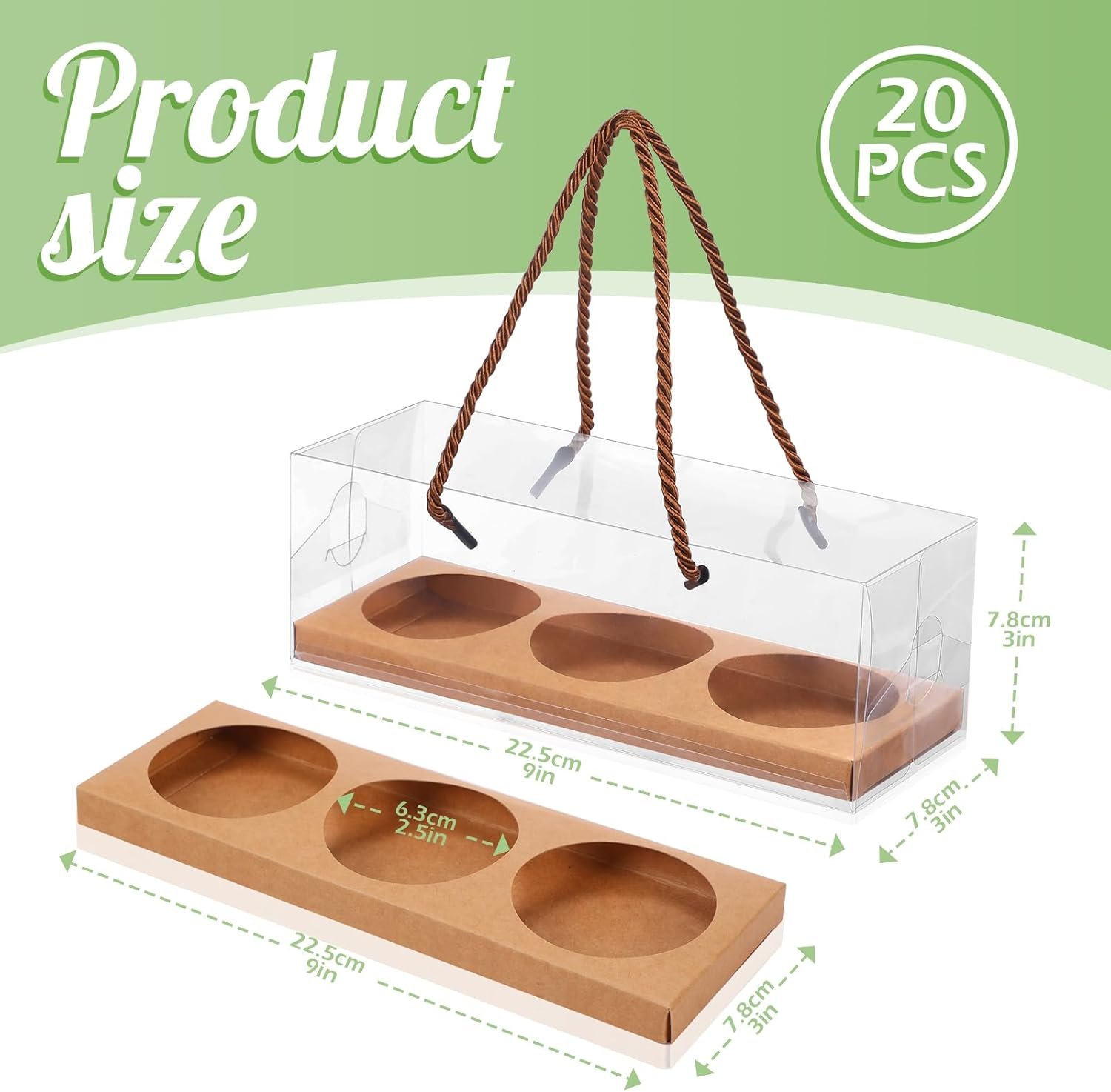 Wholesale 20 Pcs 9 x 3 x 3 Inch Clear Cupcake Boxes with Handles and 3-Count Inserts Portable Pastry Packaging for Cupcakes Muffins Bakery Containers Mothers Day Wedding Party (Brown) Manufacturer