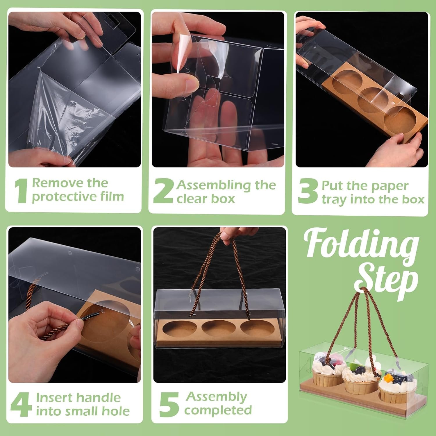 Wholesale 20 Pcs 9 x 3 x 3 Inch Clear Cupcake Boxes with Handles and 3-Count Inserts Portable Pastry Packaging for Cupcakes Muffins Bakery Containers Mothers Day Wedding Party (Brown) Manufacturer