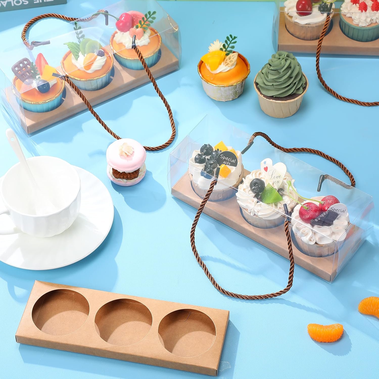 Wholesale 20 Pcs 9 x 3 x 3 Inch Clear Cupcake Boxes with Handles and 3-Count Inserts Portable Pastry Packaging for Cupcakes Muffins Bakery Containers Mothers Day Wedding Party (Brown) Manufacturer