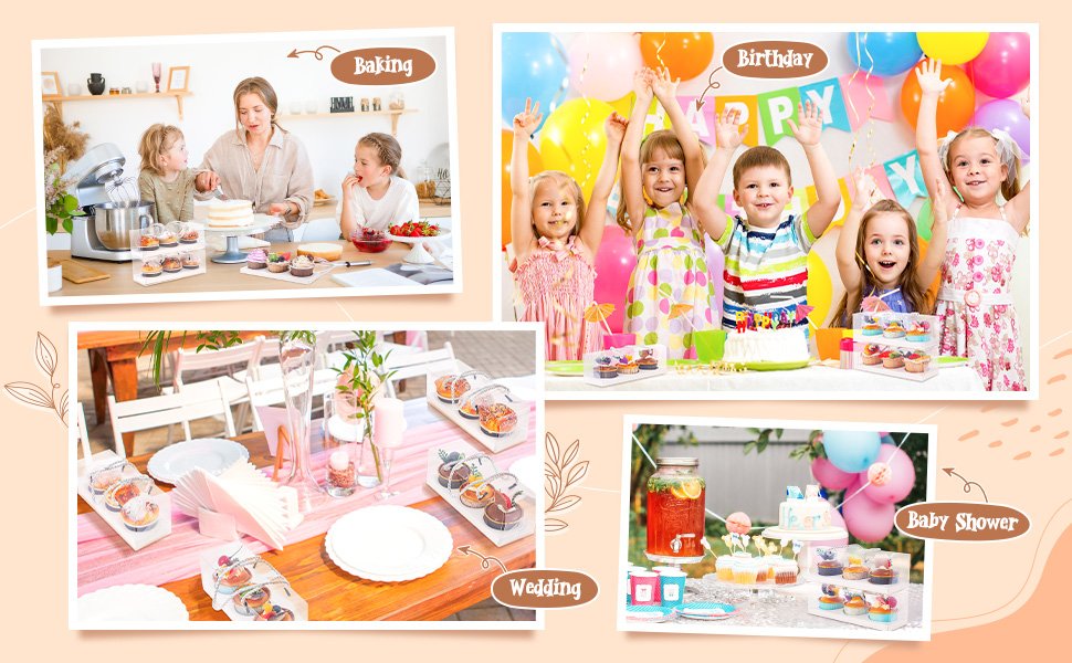 Wholesale 20 Pcs 9 x 3 x 3 Inch Clear Cupcake Boxes with Handles and 3-Count Inserts Portable Pastry Packaging for Cupcakes Muffins Bakery Containers Mothers Day Wedding Party (Brown) Manufacturer