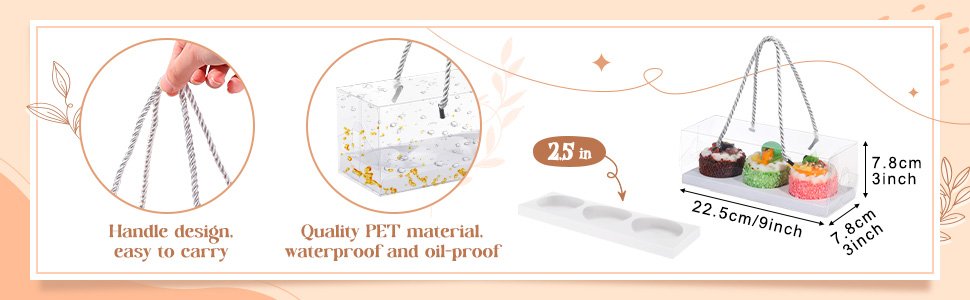 Wholesale 20 Pcs 9 x 3 x 3 Inch Clear Cupcake Boxes with Handles and 3-Count Inserts Portable Pastry Packaging for Cupcakes Muffins Bakery Containers Mothers Day Wedding Party (Brown) Manufacturer