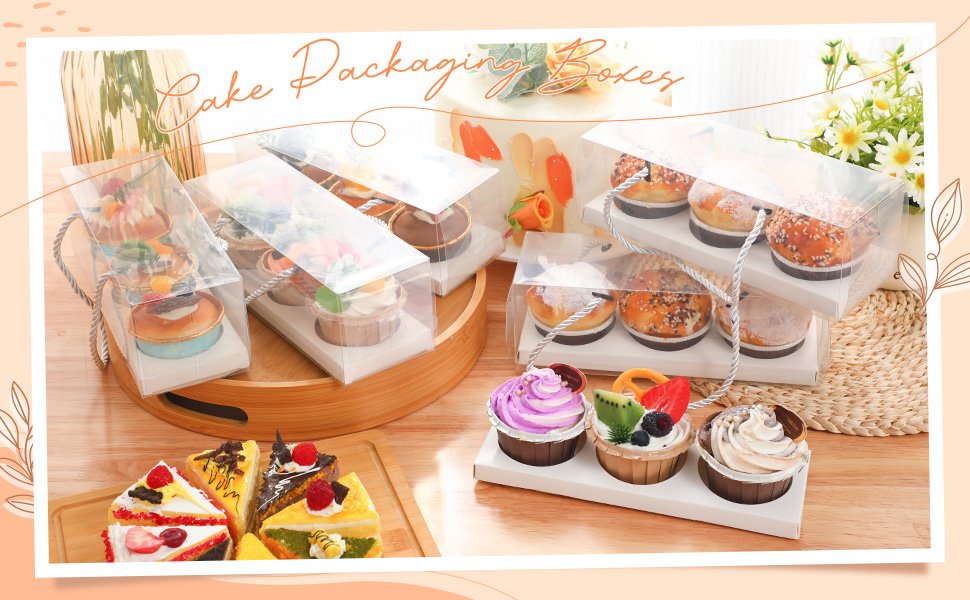 Wholesale 20 Pcs 9 x 3 x 3 Inch Clear Cupcake Boxes with Handles and 3-Count Inserts Portable Pastry Packaging for Cupcakes Muffins Bakery Containers Mothers Day Wedding Party (Brown) Manufacturer
