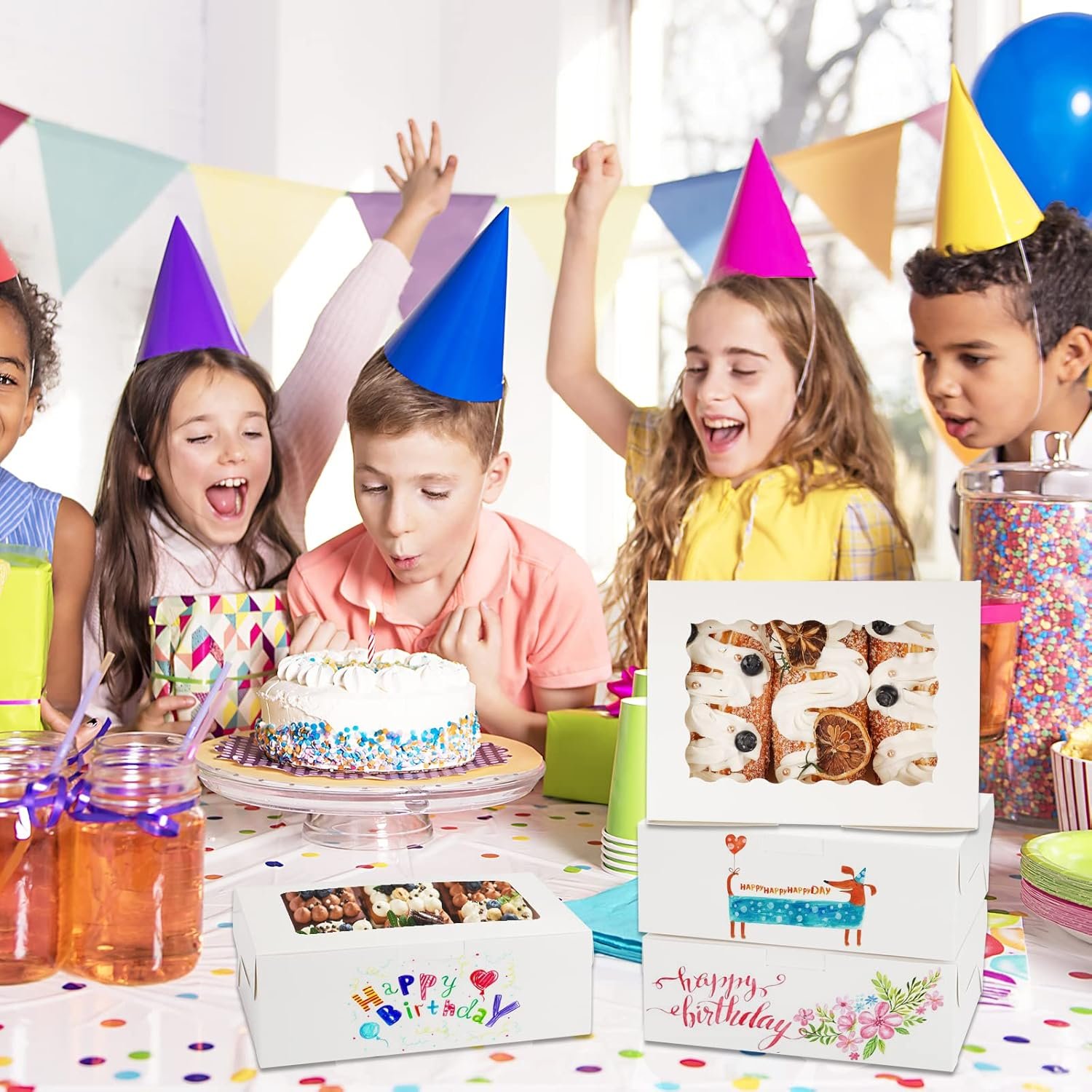 Wholesale 48pcs Cookie Boxes with Window 8x6x2.5 Inch 3 Style Pastry Boxes for Treat Chocolate Covered Strawberries Candy Muffins Donuts Manufacturer