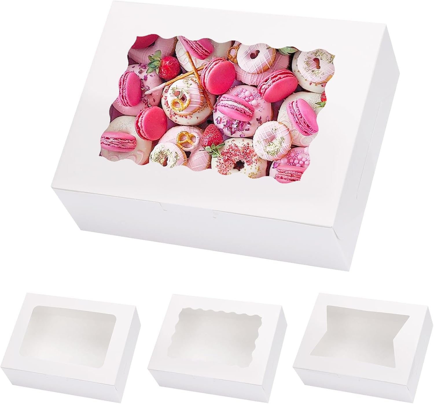 Wholesale 48pcs Cookie Boxes with Window 8x6x2.5 Inch 3 Style Pastry Boxes for Treat Chocolate Covered Strawberries Candy Muffins Donuts Manufacturer