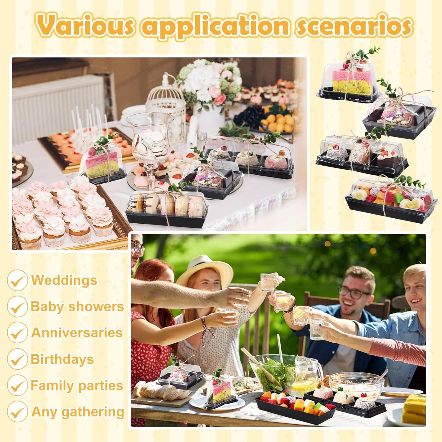 Wholesale 100 Sets 4 Styles Charcuterie Boxes with Clear Lids and Eucalyptus Leaves Plastic Bakery Packaging for Cake Slices Snacks Desserts Cookies Sandwiches Black Manufacturer Wholesale 100 Sets 4 Styles Charcuterie Boxes with Clear Lids and Eucalyptus Leaves Plastic Bakery Packaging for Cake Slices Snacks Desserts Cookies Sandwiches Black Manufacturer