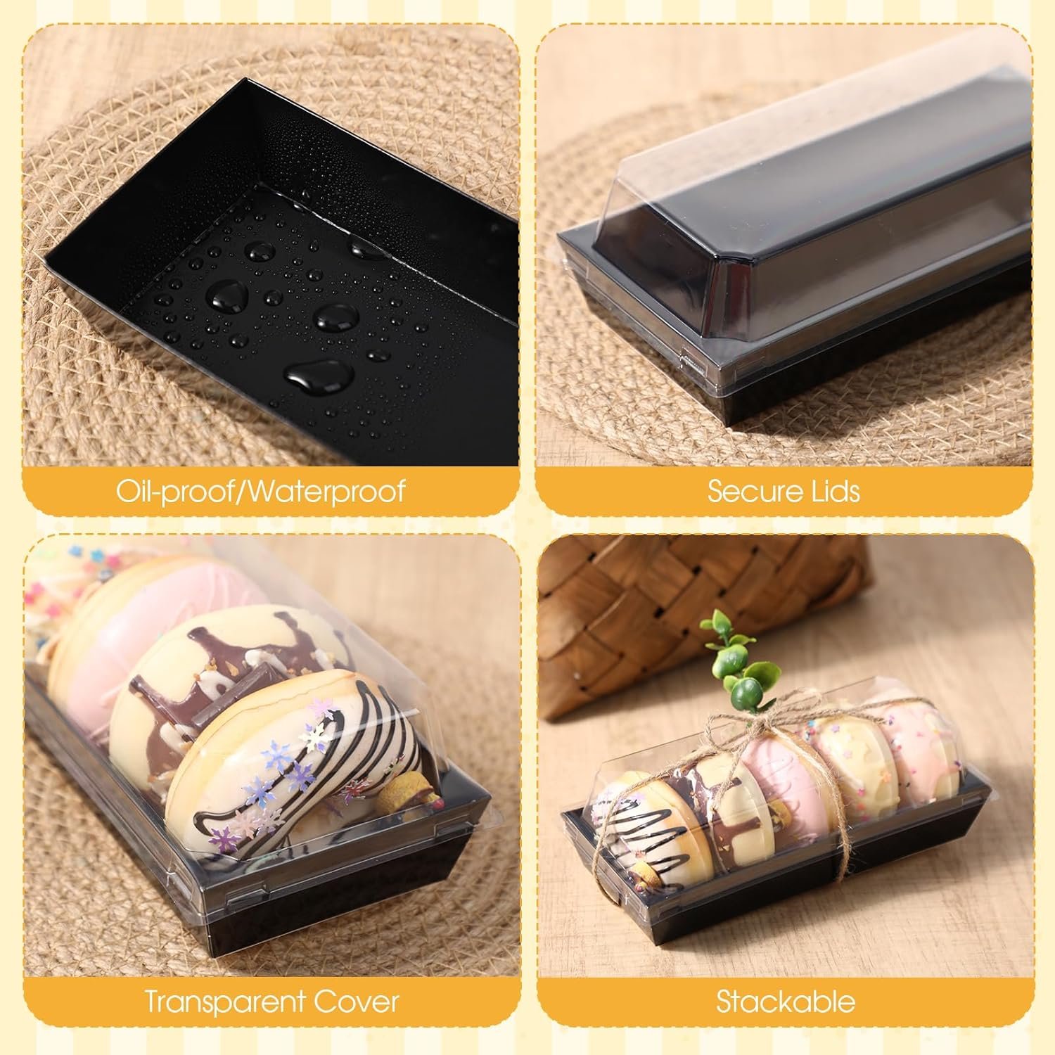 Wholesale 100 Sets 4 Styles Charcuterie Boxes with Clear Lids and Eucalyptus Leaves Plastic Bakery Packaging for Cake Slices Snacks Desserts Cookies Sandwiches Black Manufacturer Wholesale 100 Sets 4 Styles Charcuterie Boxes with Clear Lids and Eucalyptus Leaves Plastic Bakery Packaging for Cake Slices Snacks Desserts Cookies Sandwiches Black Manufacturer