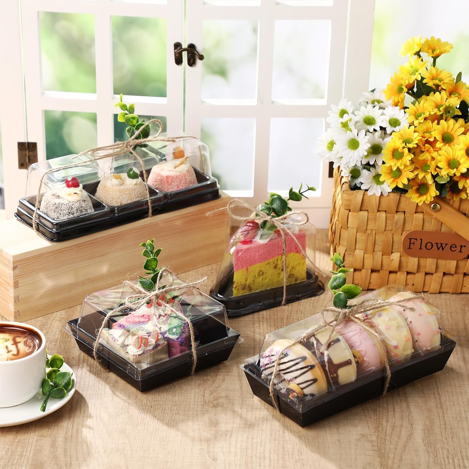 Wholesale 100 Sets 4 Styles Charcuterie Boxes with Clear Lids and Eucalyptus Leaves Plastic Bakery Packaging for Cake Slices Snacks Desserts Cookies Sandwiches Black Manufacturer Wholesale 100 Sets 4 Styles Charcuterie Boxes with Clear Lids and Eucalyptus Leaves Plastic Bakery Packaging for Cake Slices Snacks Desserts Cookies Sandwiches Black Manufacturer