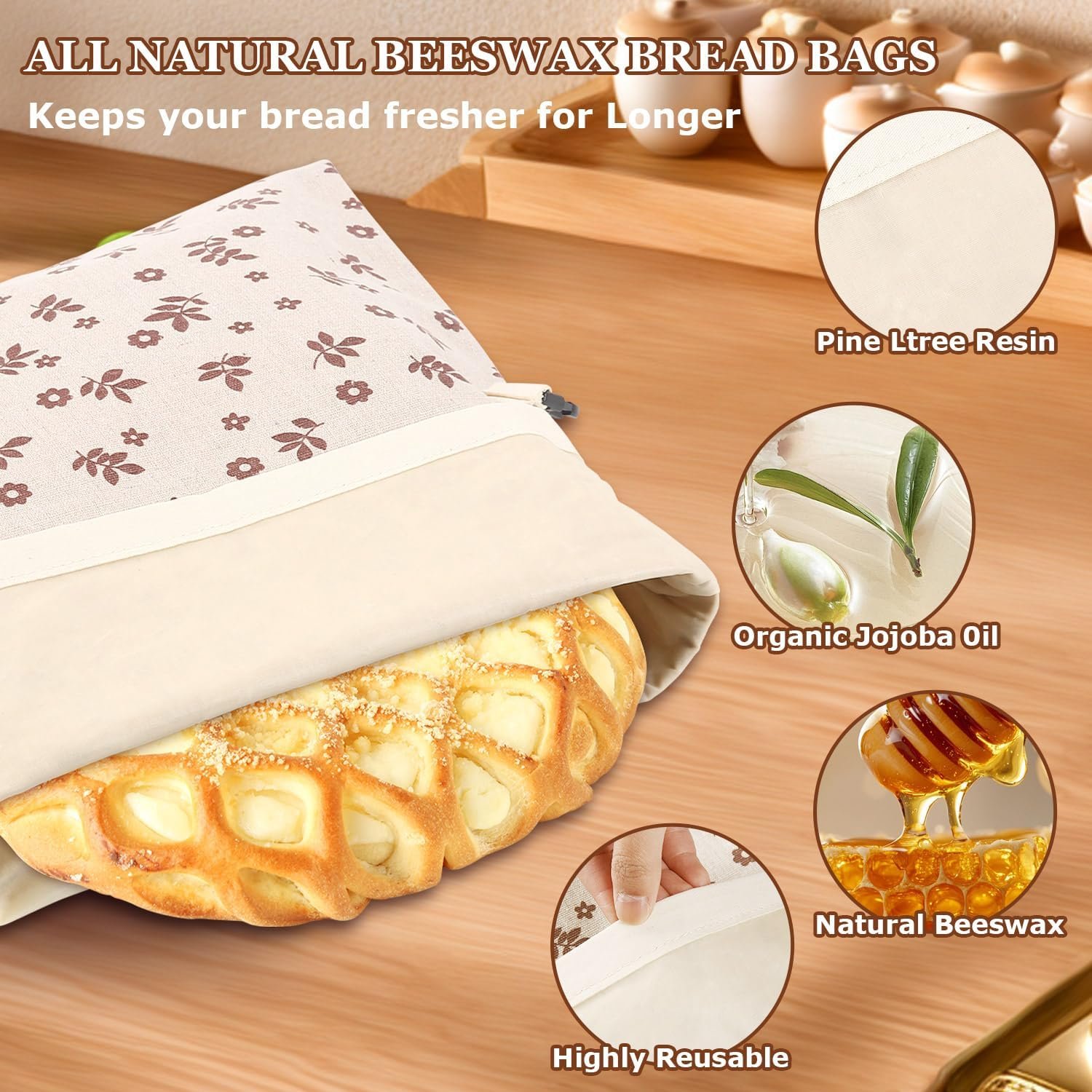 OEM Reusable Organic Linen Beeswax Bread Bags Large Capacity for Sourdough Storage with 3 Beeswax Wraps Baking Accessories Manufacturer