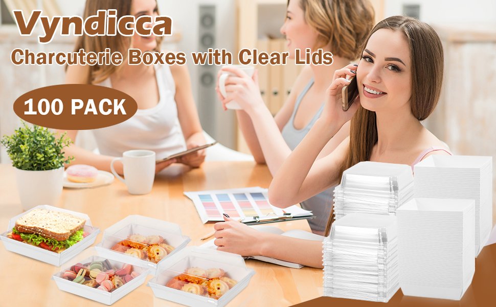 Wholesale 100 Pack Square Disposable Charcuterie Boxes with Clear Lids White Paper Food Containers for Sandwiches Cakes Slices Cookies Strawberries Manufacturer Wholesale 100 Pack Square Disposable Charcuterie Boxes with Clear Lids White Paper Food Containers for Sandwiches Cakes Slices Cookies Strawberries Manufacturer