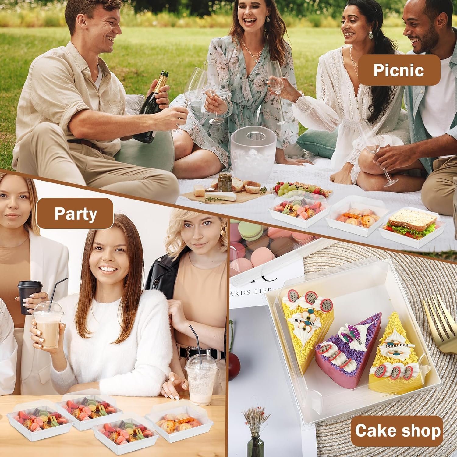 Wholesale 100 Pack Square Disposable Charcuterie Boxes with Clear Lids White Paper Food Containers for Sandwiches Cakes Slices Cookies Strawberries Manufacturer Wholesale 100 Pack Square Disposable Charcuterie Boxes with Clear Lids White Paper Food Containers for Sandwiches Cakes Slices Cookies Strawberries Manufacturer