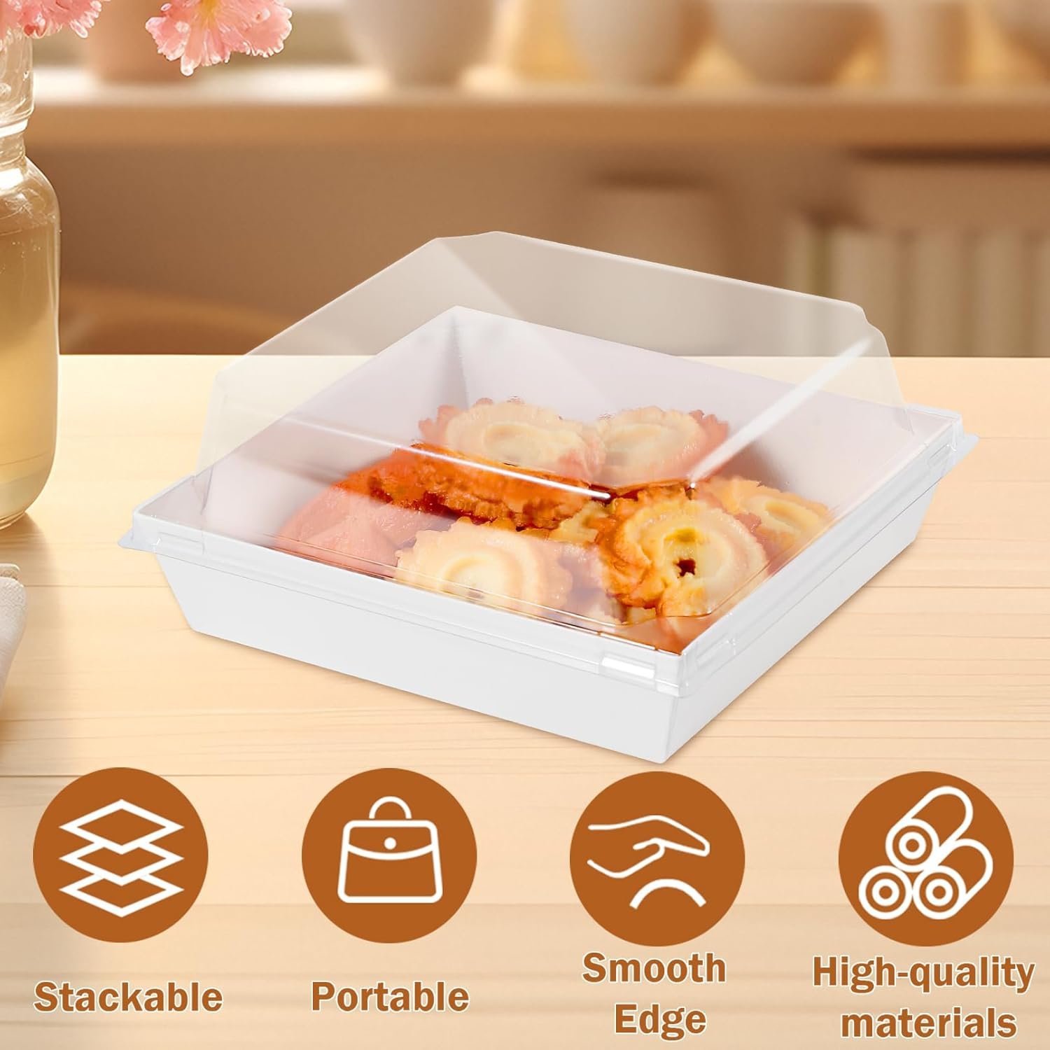 Wholesale 100 Pack Square Disposable Charcuterie Boxes with Clear Lids White Paper Food Containers for Sandwiches Cakes Slices Cookies Strawberries Manufacturer Wholesale 100 Pack Square Disposable Charcuterie Boxes with Clear Lids White Paper Food Containers for Sandwiches Cakes Slices Cookies Strawberries Manufacturer