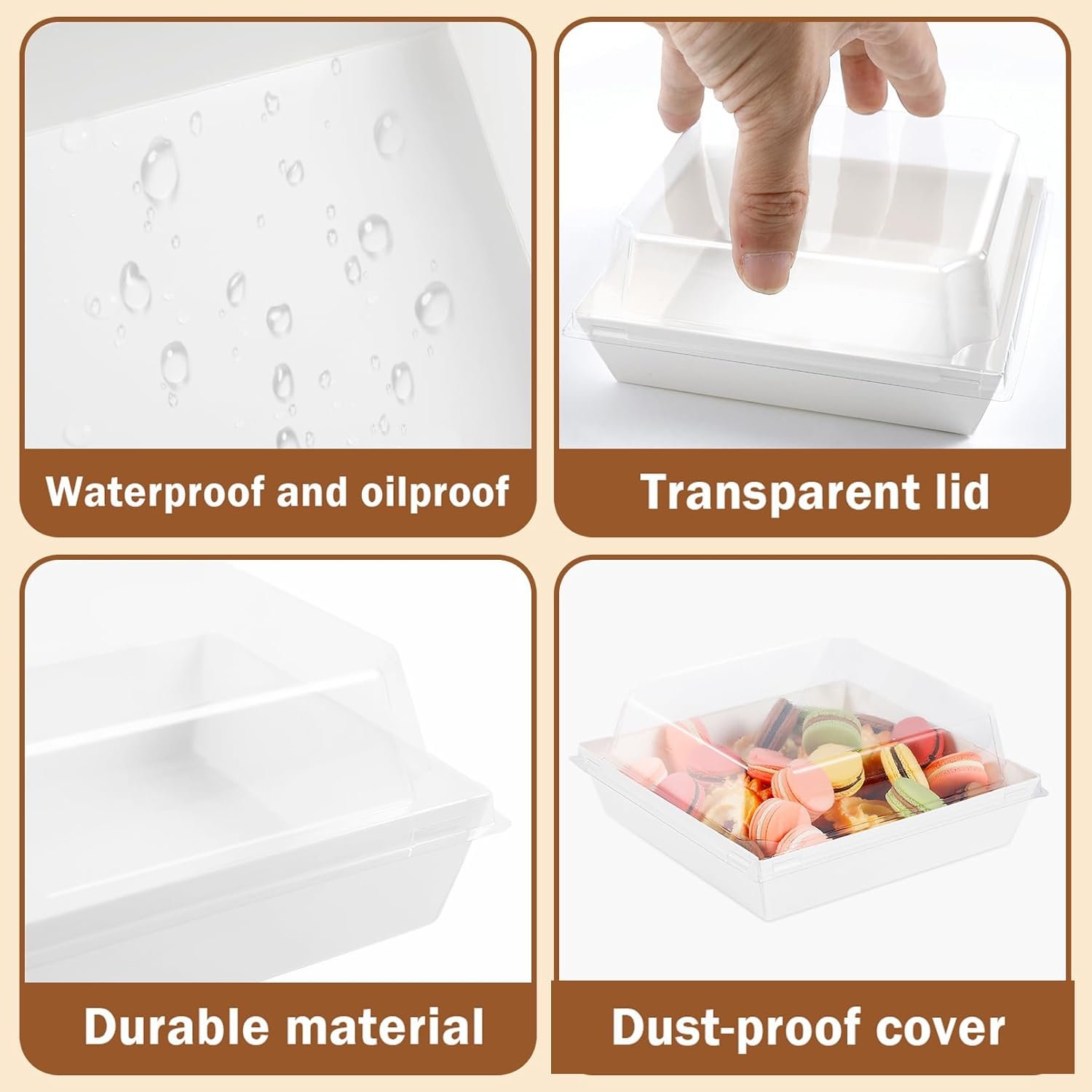 Wholesale 100 Pack Square Disposable Charcuterie Boxes with Clear Lids White Paper Food Containers for Sandwiches Cakes Slices Cookies Strawberries Manufacturer Wholesale 100 Pack Square Disposable Charcuterie Boxes with Clear Lids White Paper Food Containers for Sandwiches Cakes Slices Cookies Strawberries Manufacturer