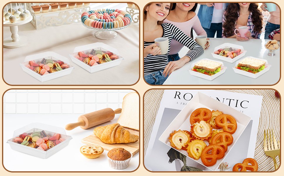 Wholesale 100 Pack Square Disposable Charcuterie Boxes with Clear Lids White Paper Food Containers for Sandwiches Cakes Slices Cookies Strawberries Manufacturer Wholesale 100 Pack Square Disposable Charcuterie Boxes with Clear Lids White Paper Food Containers for Sandwiches Cakes Slices Cookies Strawberries Manufacturer