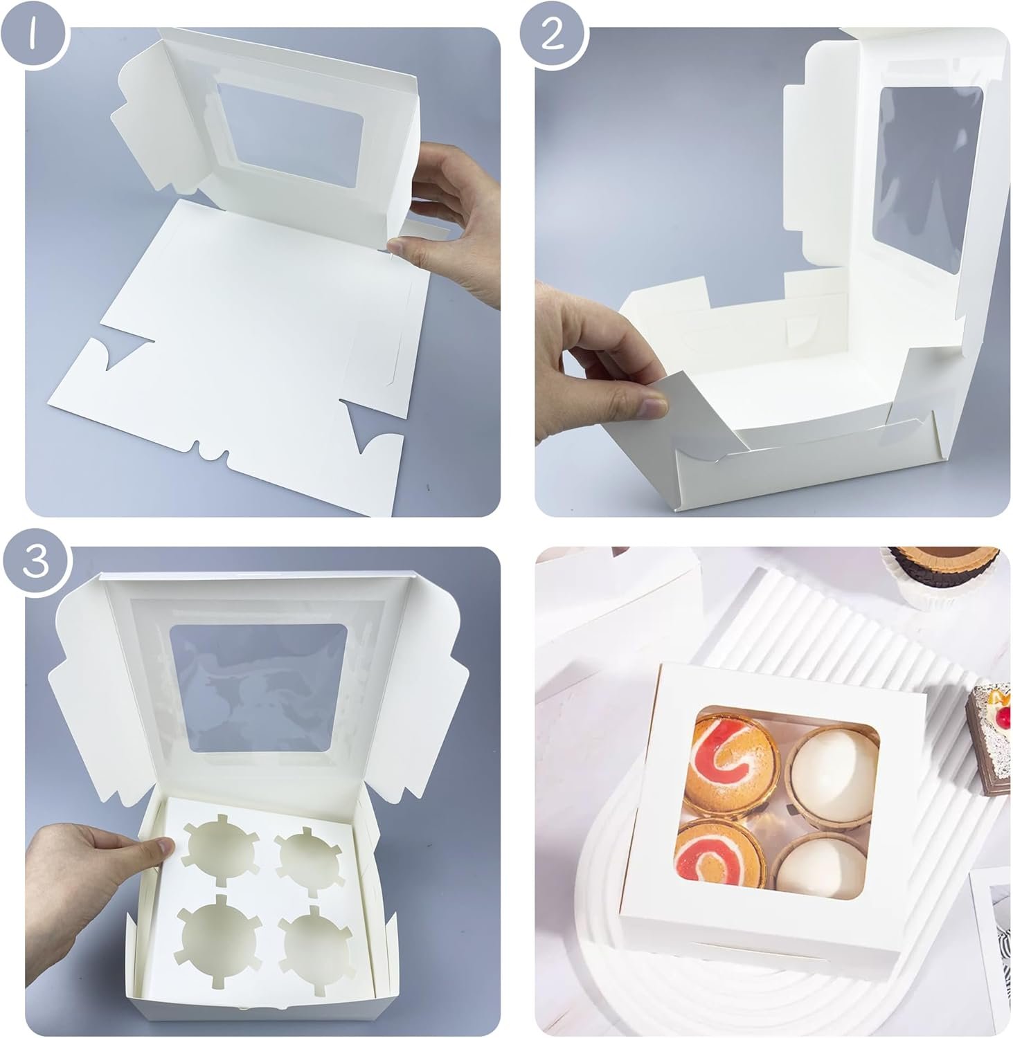 Wholesale 8 PCS White Paper Cupcake Boxes with 4 Cavity Clear Window Treat Holders for Bakery Birthday Parties Manufacturer
