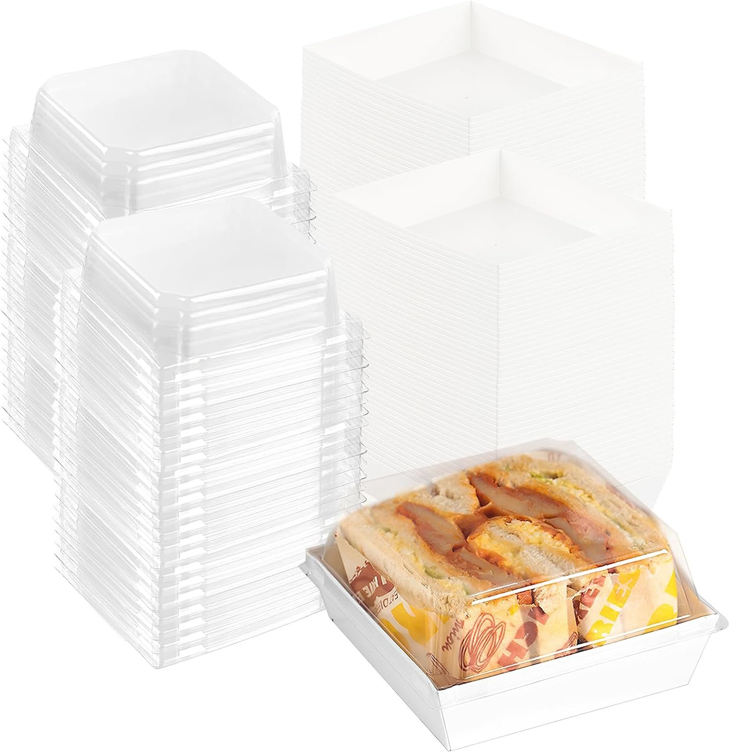 Wholesale 100 Pack Charcuterie Boxes with Clear Lids 5.5"×4.9"×2.4" Disposable Square Paper Food Containers for Desserts Sandwiches Cookies Sushi Cake Slices Strawberries White Manufacturer